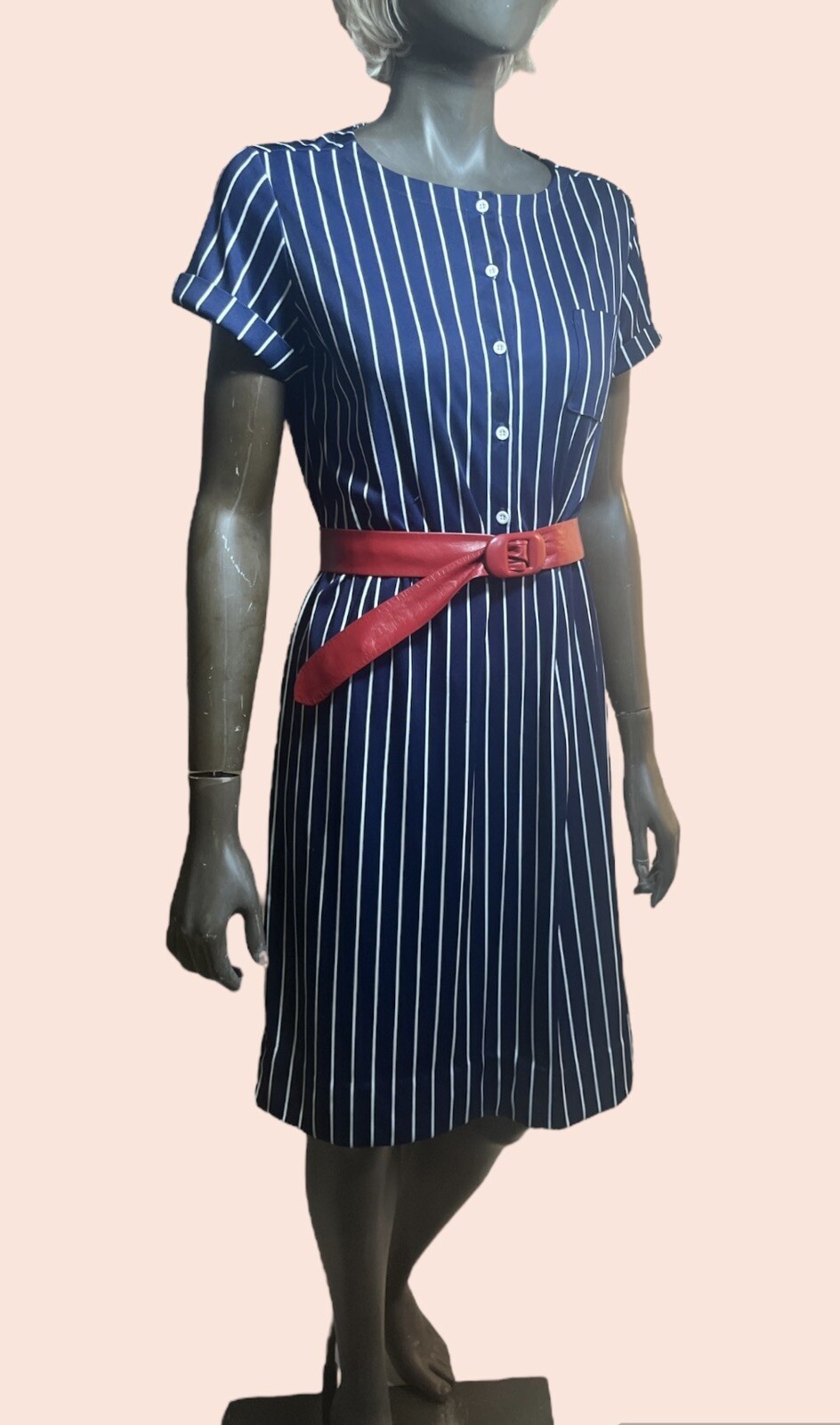 Vintage LANVIN 1970s Poly Knit French Designer Embroidered Logo Day Dress L 16