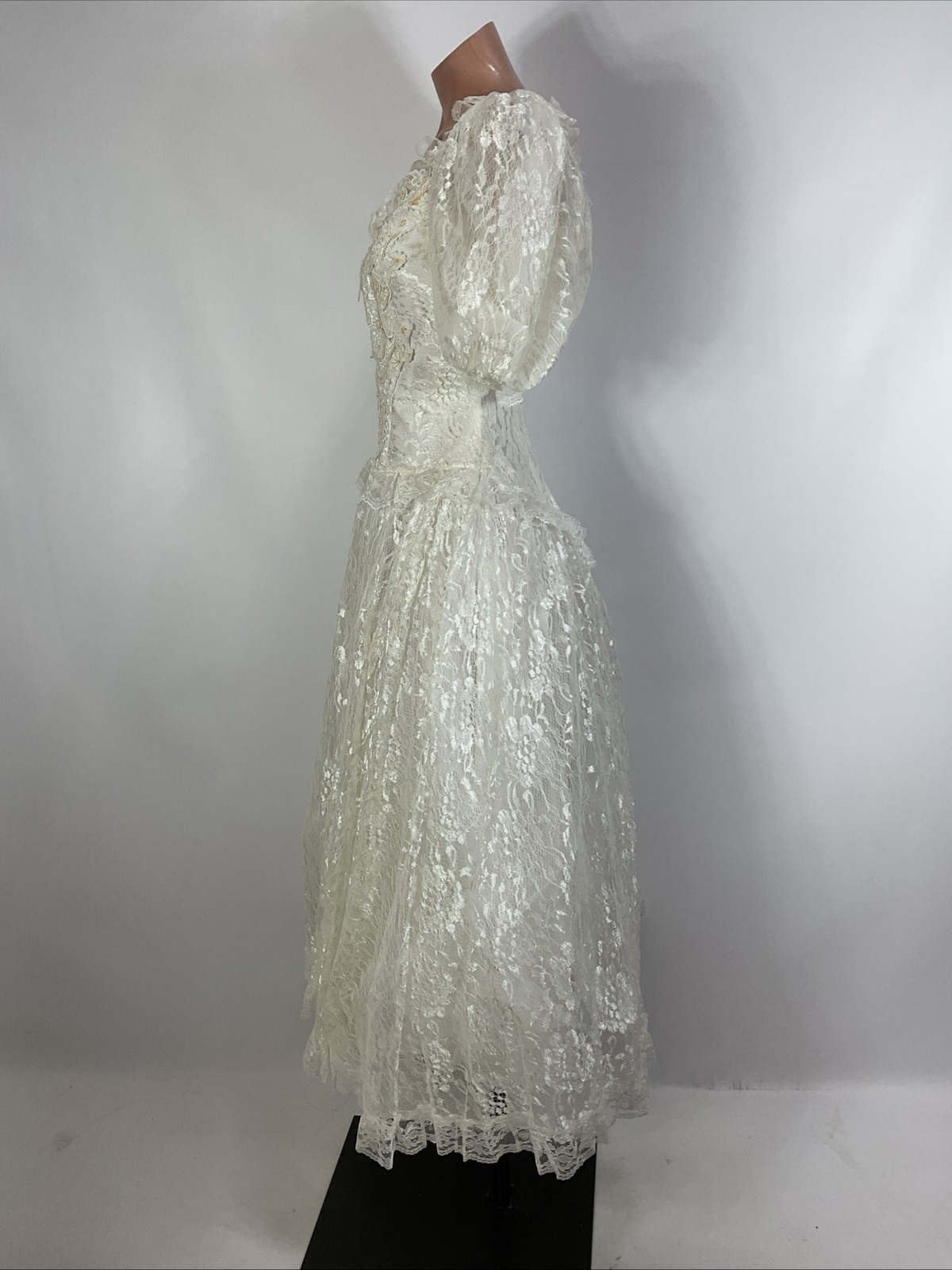 Vinatge 80s JCPENNEY Lace Puffy Sleeve Wedding Tea Dress Party Prom Reception 6