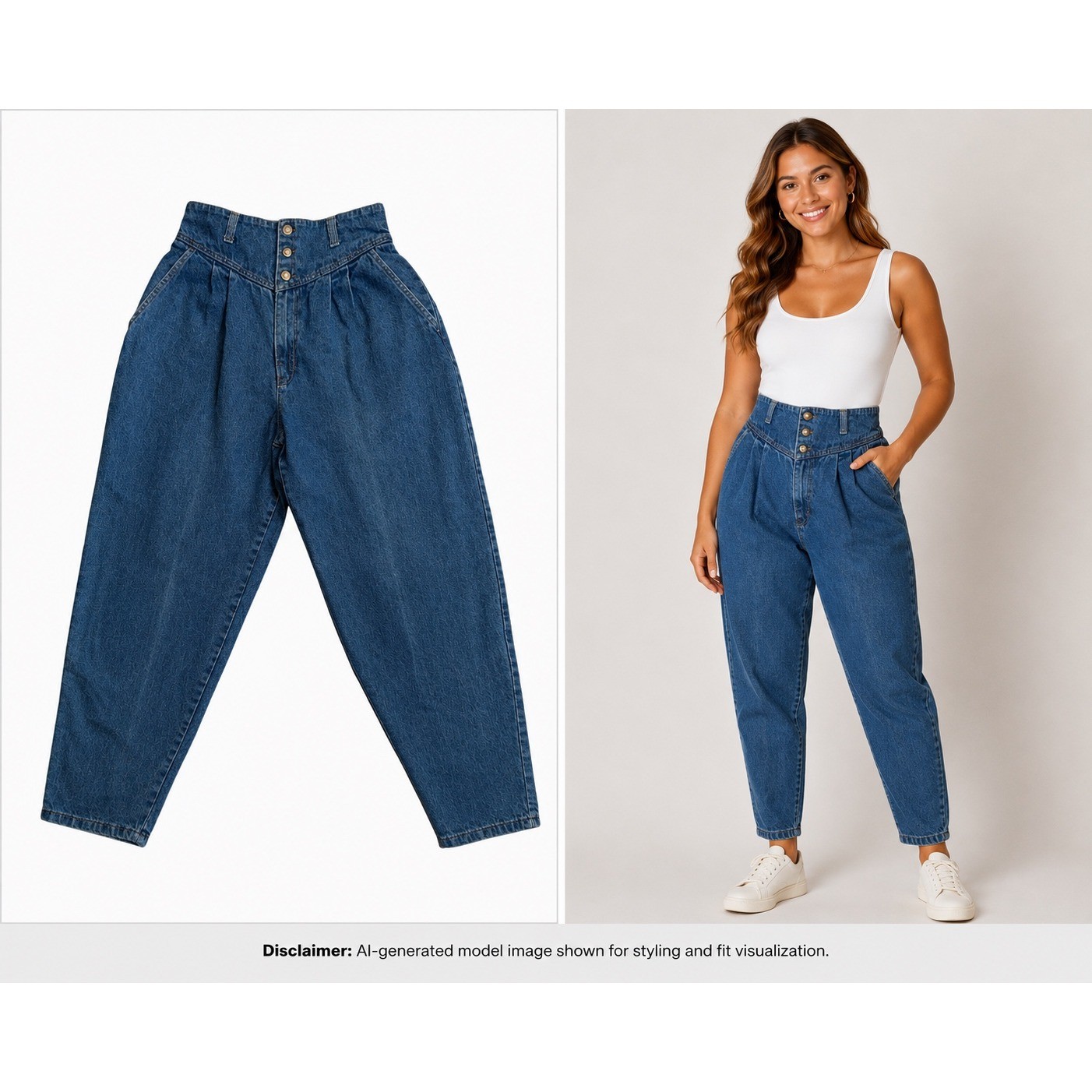 Vintage Pizzazz High Waisted Mom Jeans Medium Wash Pleated Tapered 24-28 Waist