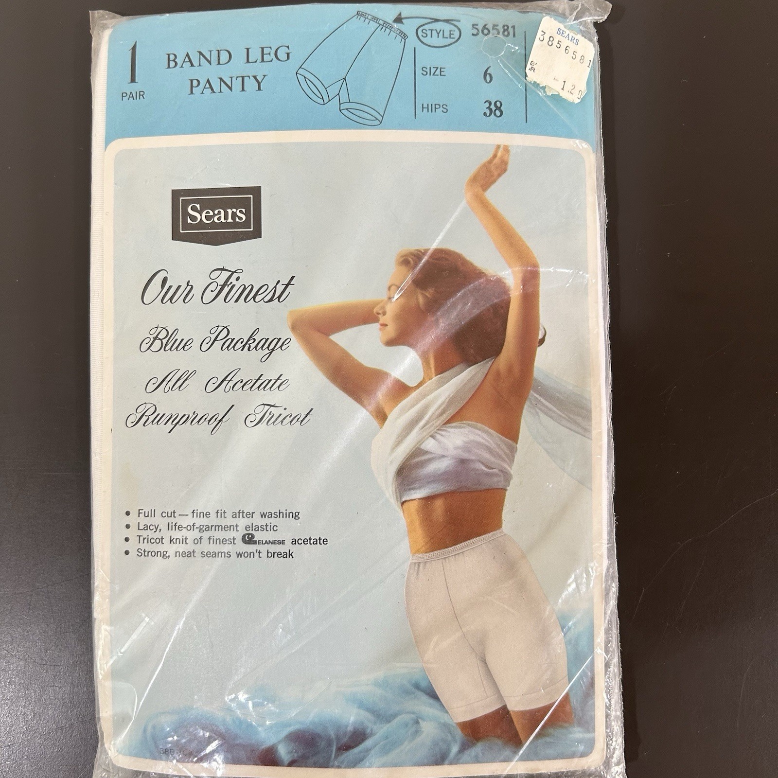 Vintage Spanky Pants Womens Underwear Band Long Leg Briefs Acetate Sz 6 Hips 38″