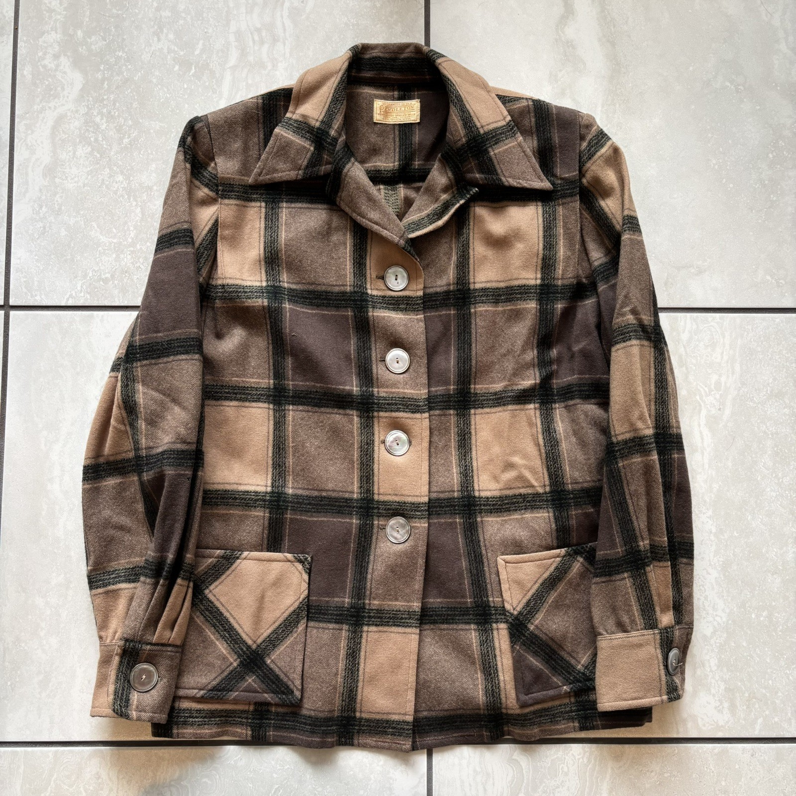 1950s Vintage Pendleton 49er Jacket Chore Womens Brown Plaid 1940s Wool USA VTG