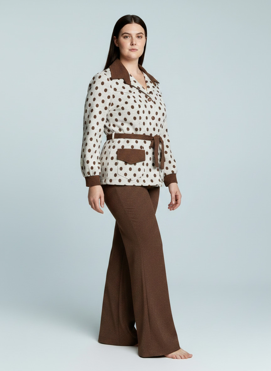 Vintage 70s Pantsuit Unworn Size L Pants Jacket Brown Spots