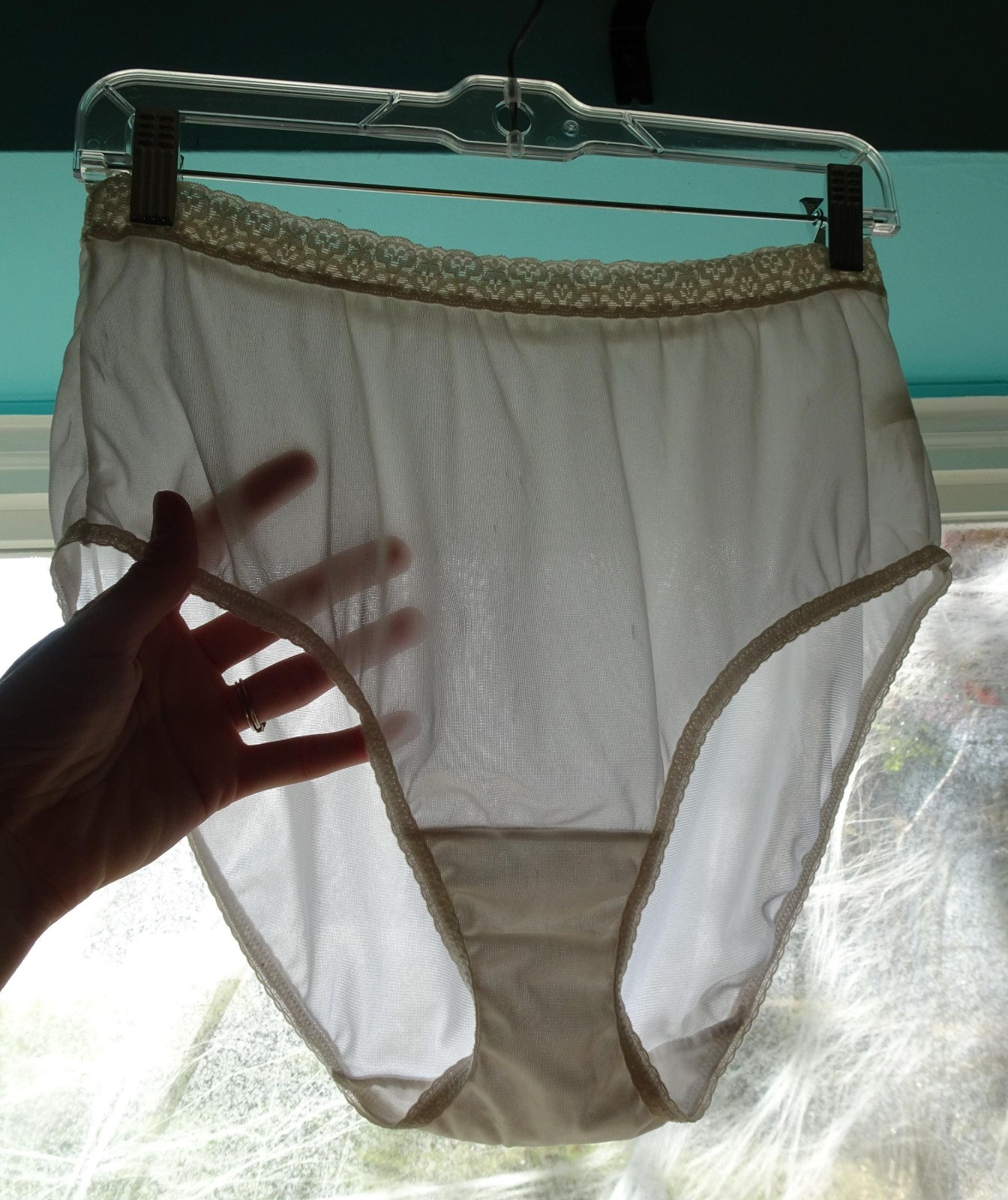 Vintage White Fruit of the Loom Nylon Granny Pantie size 7 lace trim retro