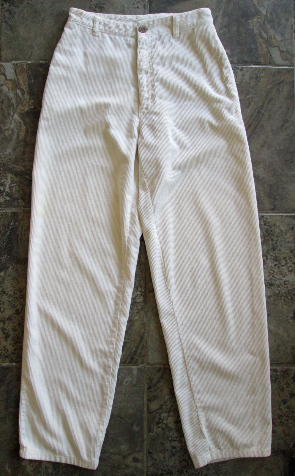 Vintage FOR PLAY USA Corduroy Pants 24×28 Short High Waist Ivory White Tapered