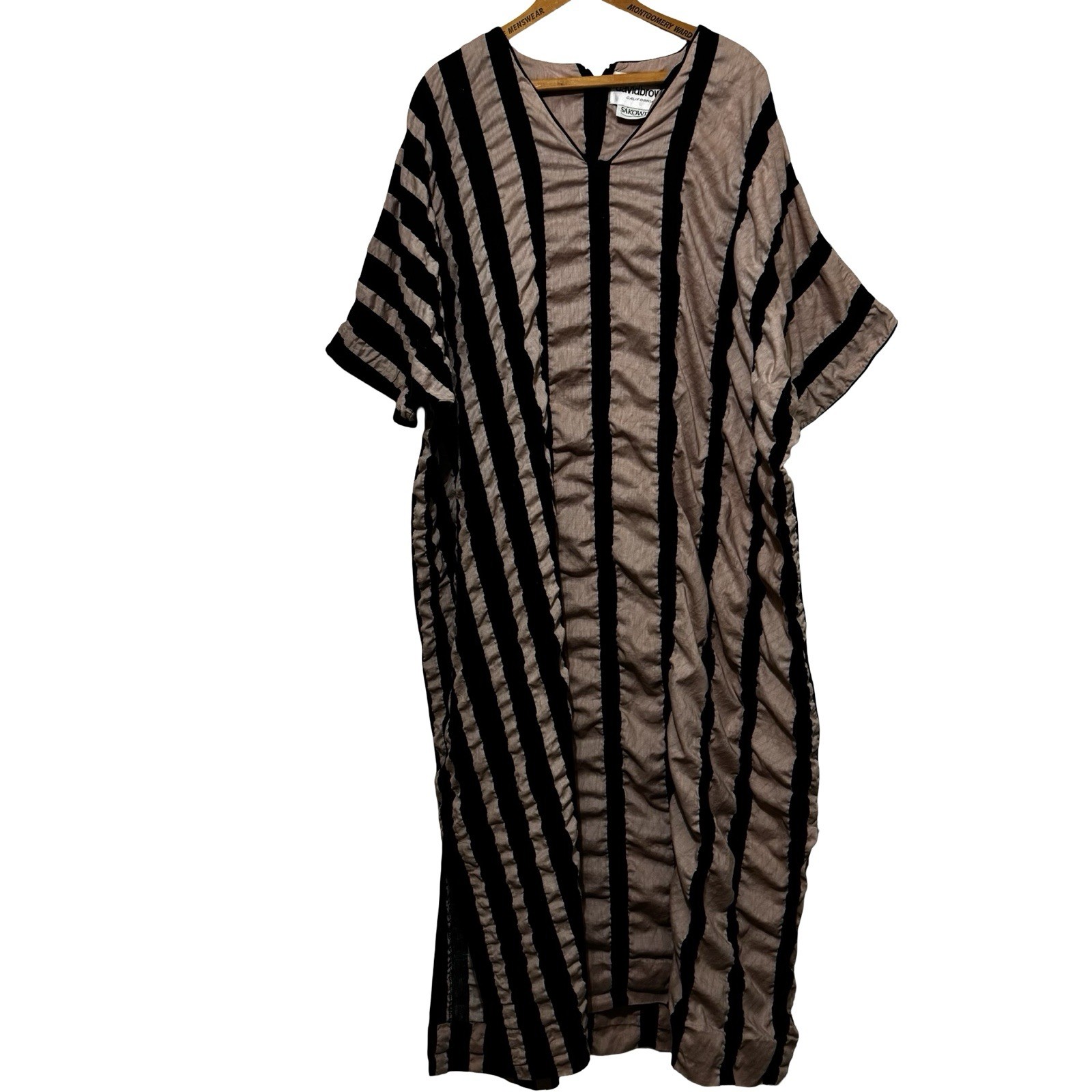 Vintage David Brown California Kaftan Striped 70s size XL Sakowitz Mumu
