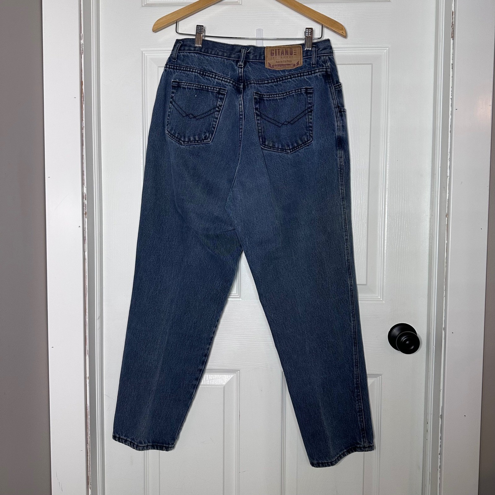 Gitano Vintage 90s High Waisted Tapered Leg Jeans Dark Wash Blue Size 14 Cotton
