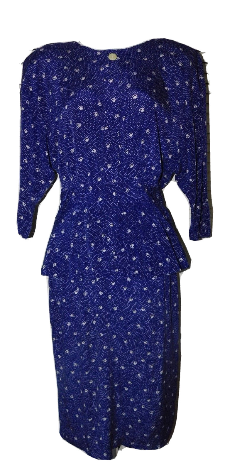 Vintage Mirrors II Size 8 Blue Print Womens 1970s Stretch Rayon Zip Button Dress