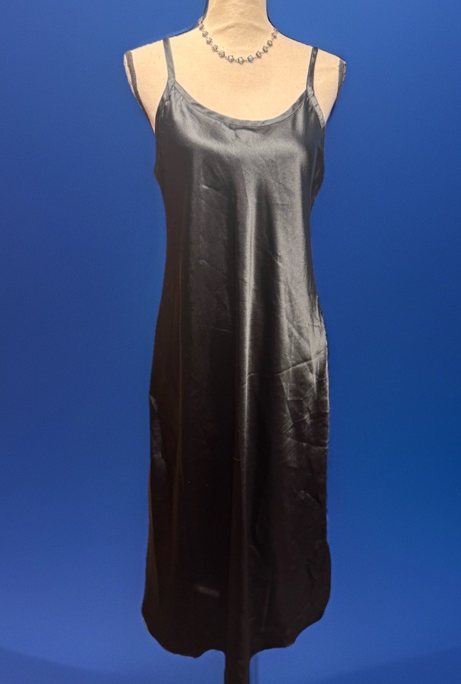 Y2K Vintage Gilligan & O’Malley Maxi Slip Dress Large Black Satin Lace Chemise
