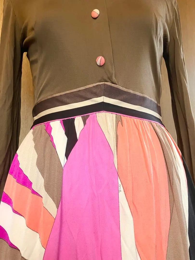 EMILIO PUCCI Silk Jersey Dress Iconic Print Size S 1960s VINTAGE Italy used