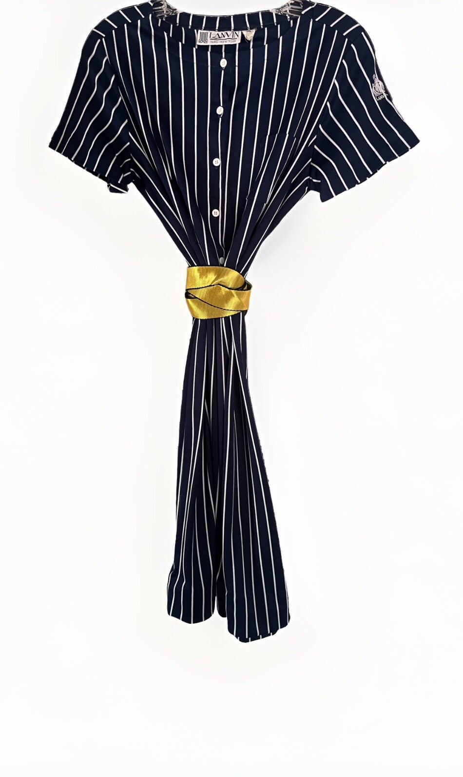 Vintage LANVIN 1970s Poly Knit French Designer Embroidered Logo Day Dress L 16