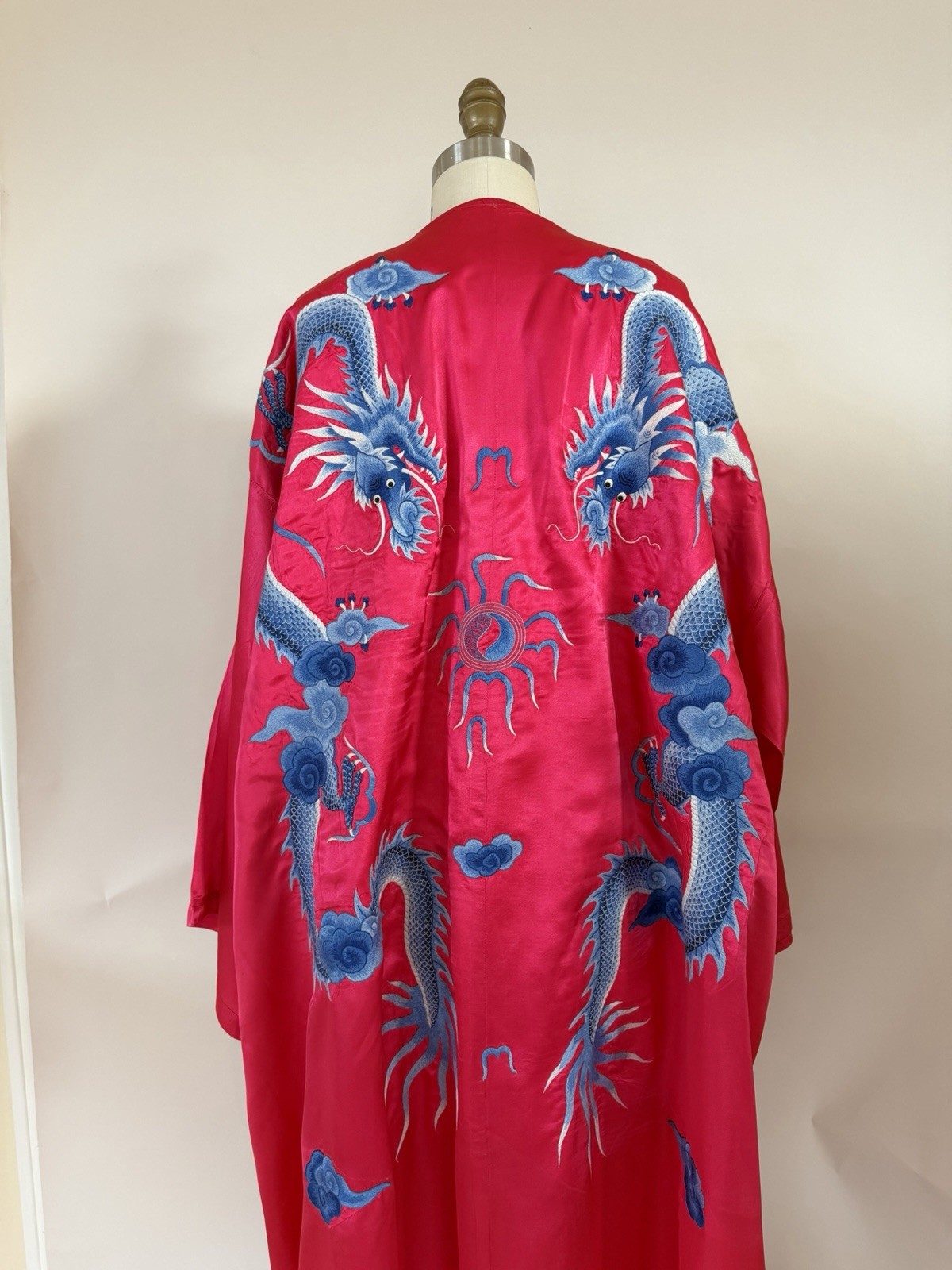 EPIC Vintage Pink Silk Satin Hand Embroidered Dragon China Robe Unisex