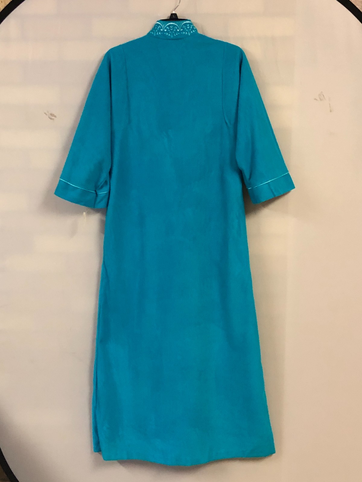 Vintage Goudchaux Soft Fleece Long Aqua Nightgown Robe Size Small Zip Closure
