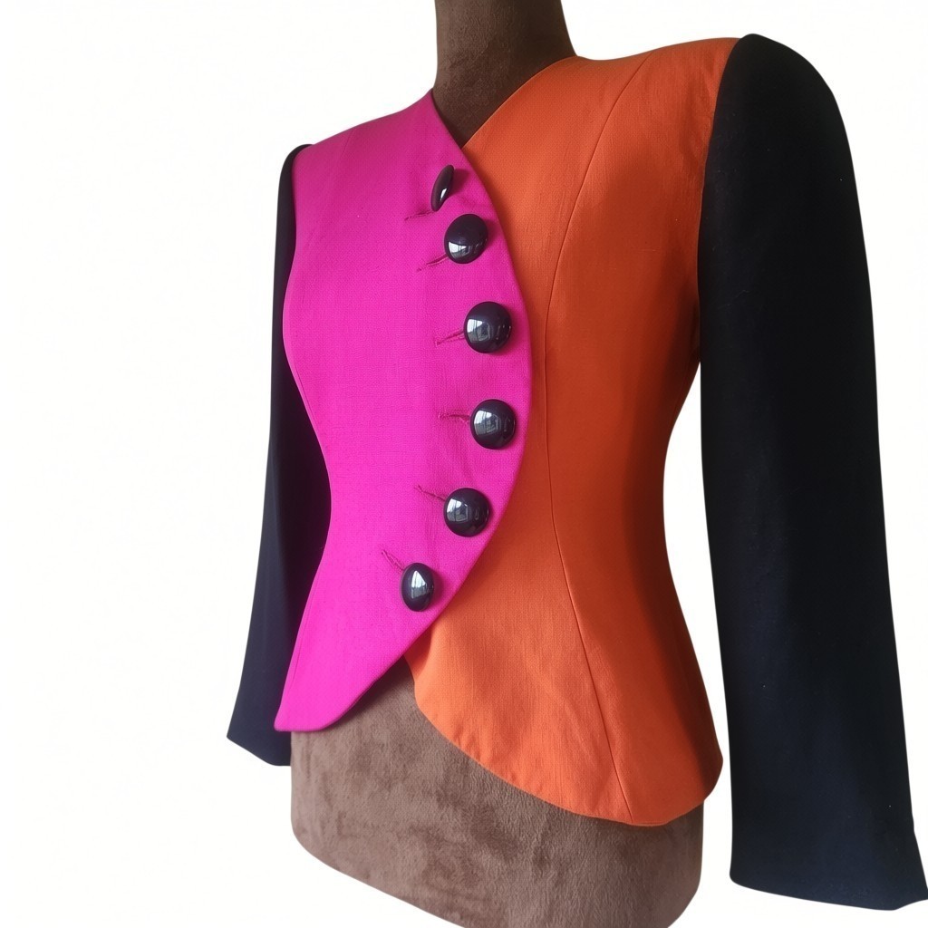 Vintage Women’s Power Blazer Union Made Colorful Colorblock 2 Petite Cropped