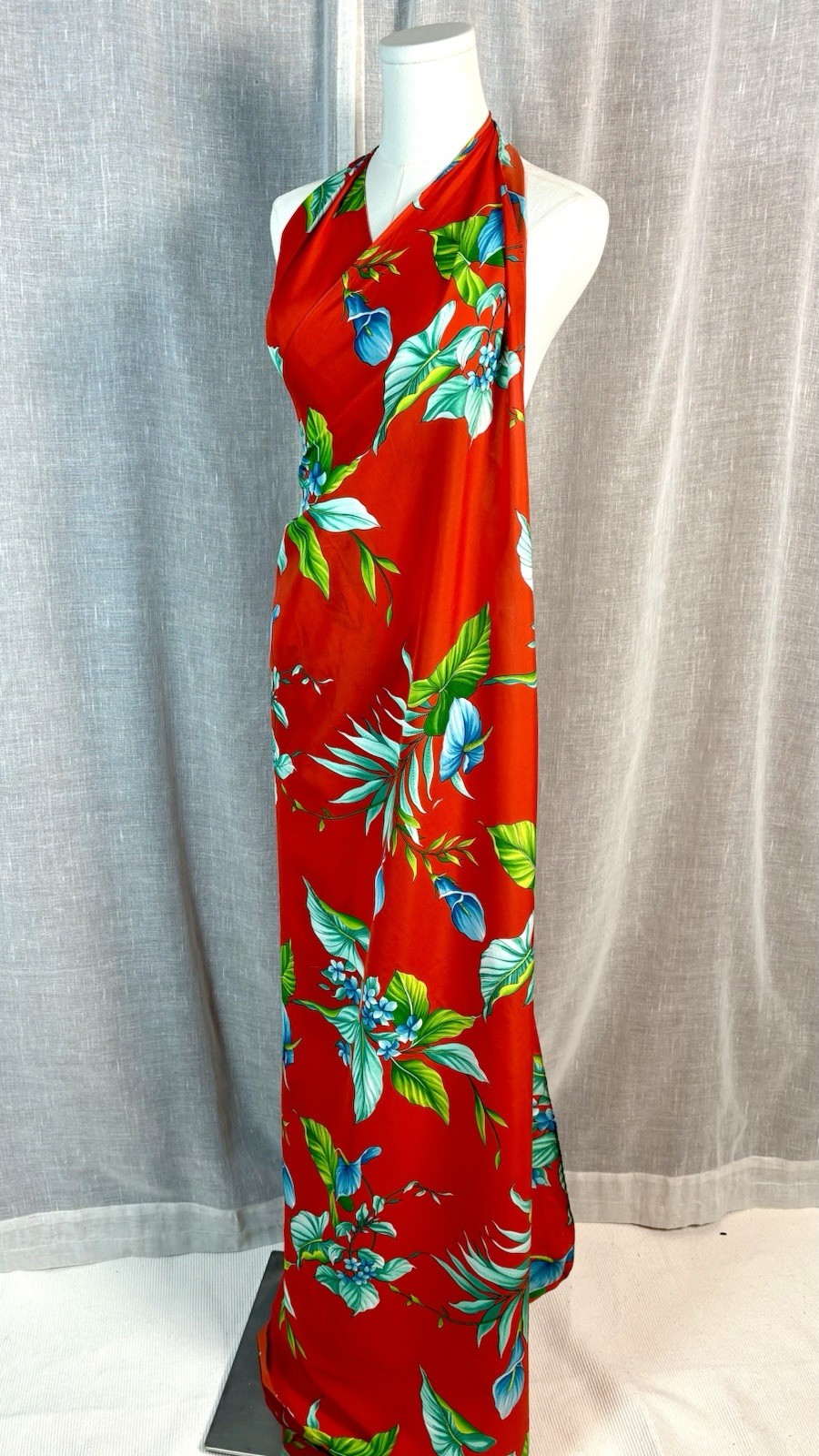 Vintage 80’s Lauhala Hawaiian Red Sarong Dress Skirt One Size Tiki Floral Swim