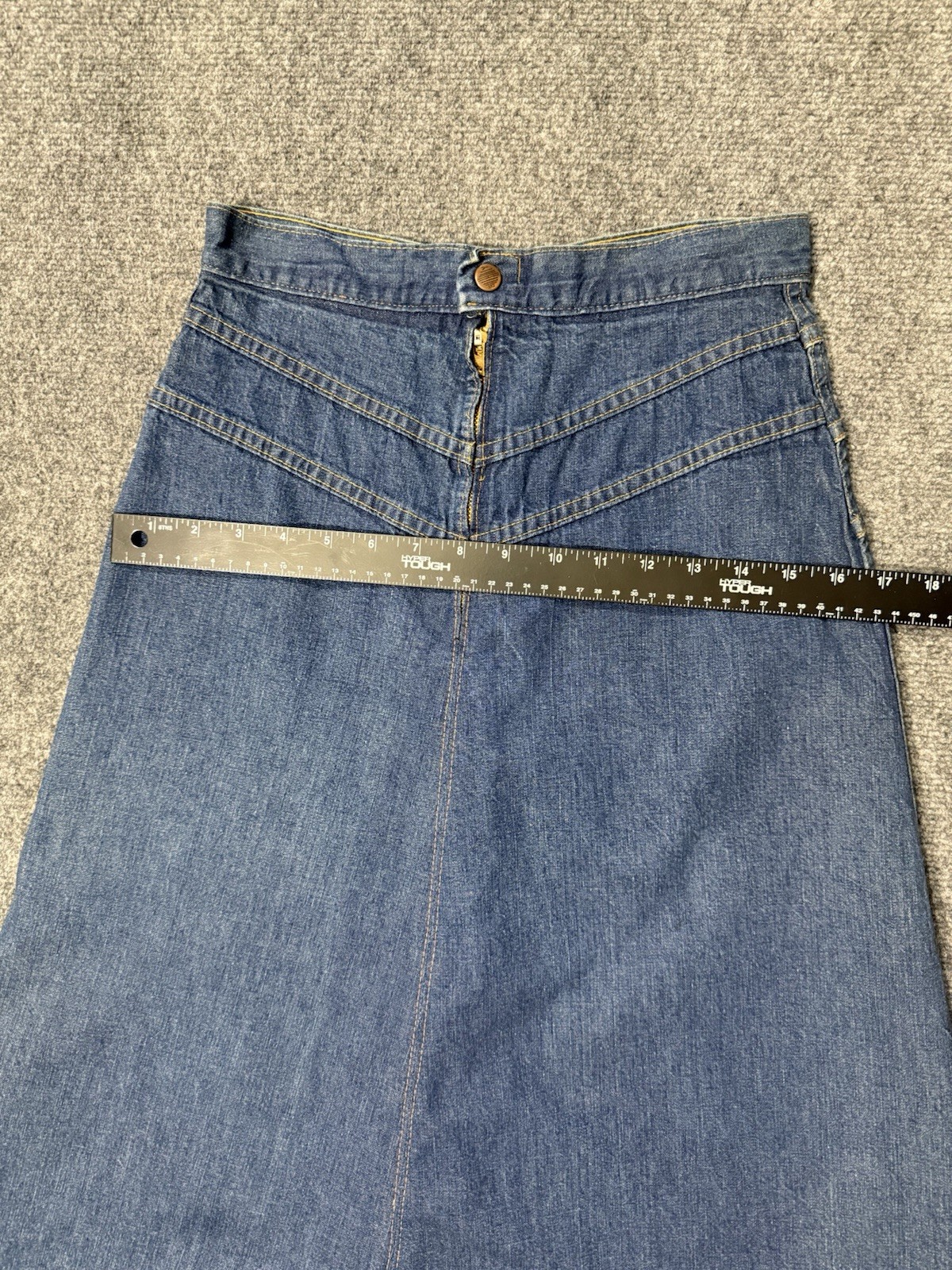70s Vintage Boho Blue Denim Jean Aline Skirt Flared Chevron 26in Waist