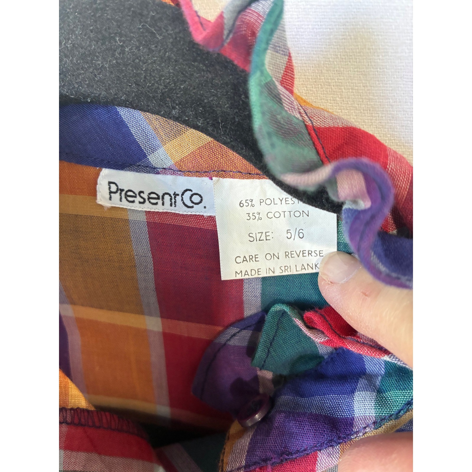Present Co Plaid Ruffle Blouse Vintage Womens 5/6 Multi Color Excellent