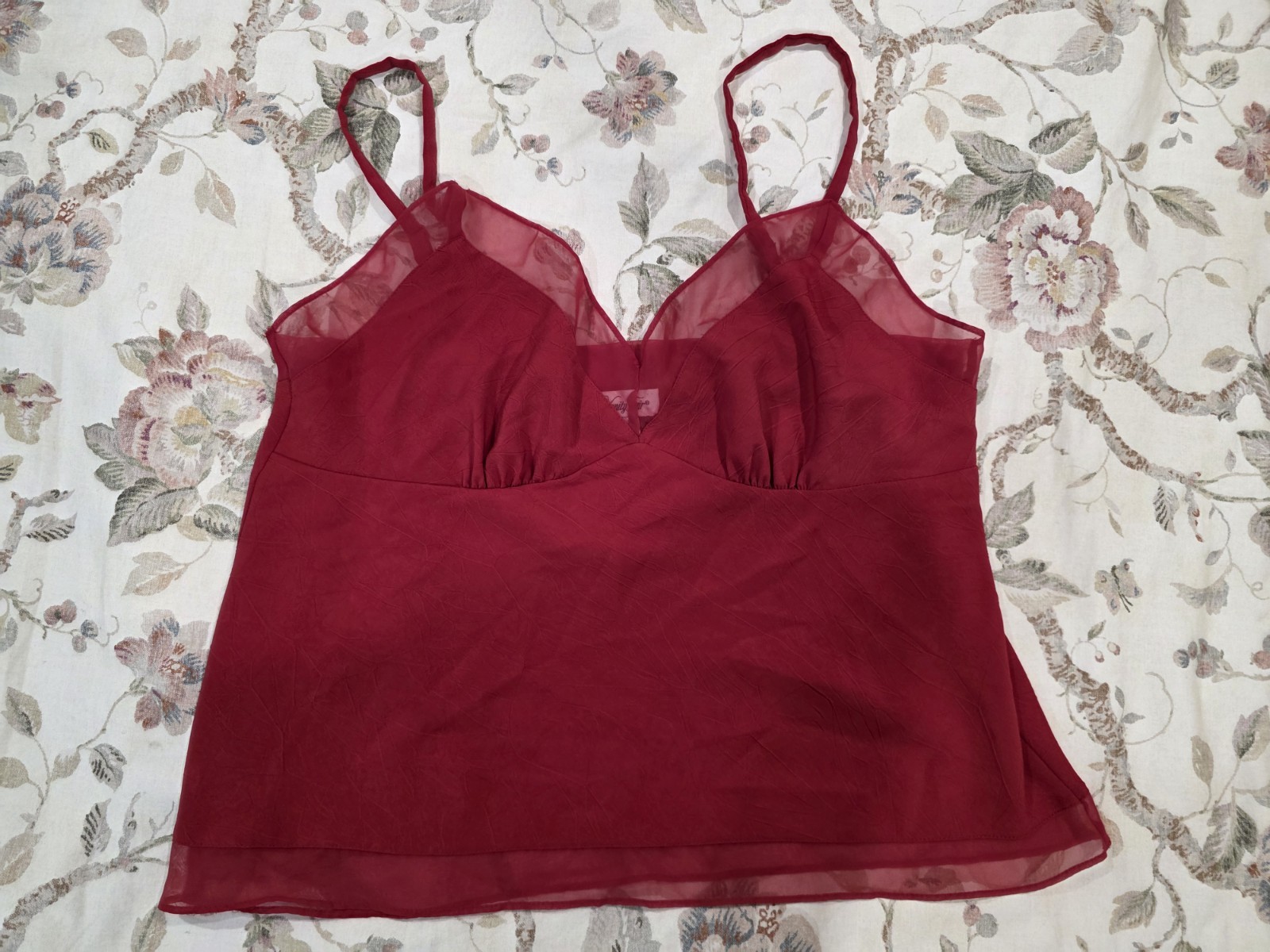 Vintage Vanity Fair Red Camisole Slip Skirt 2 Piece Set Sheer Trim Sz 38 Medium