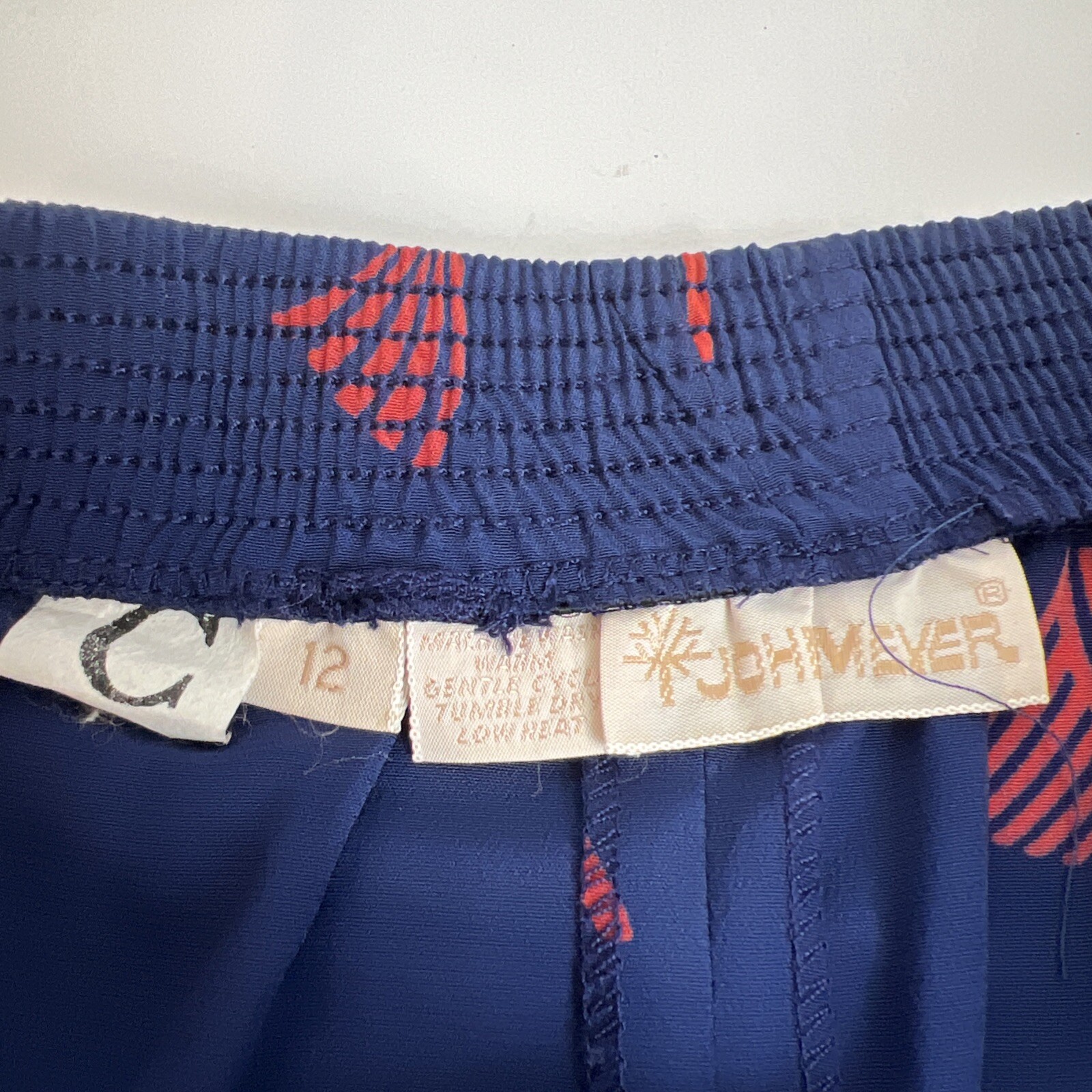 John Meyer 2 Piece Skirt Set Women’s sz 14 Navy Red 3/4 Sleeve w/ Belt VTG