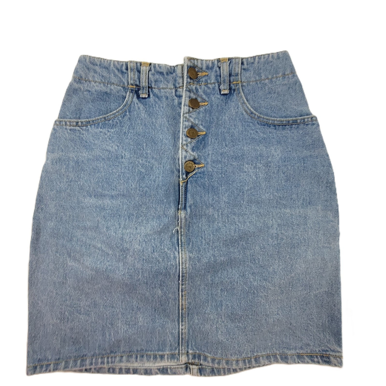 Vintage GUESS Jean Skirt Womens 29 Blue Denim button fly made in USA NEW WAVE