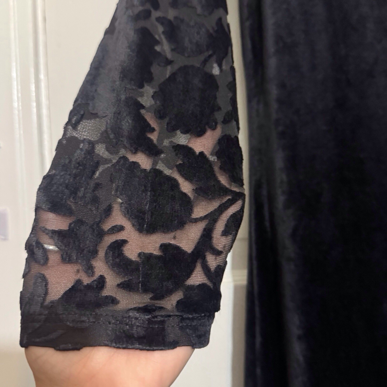 Vintage Carole Little Size 6 Black Velvet Floral Maxi Dress Goth Burnout 90s