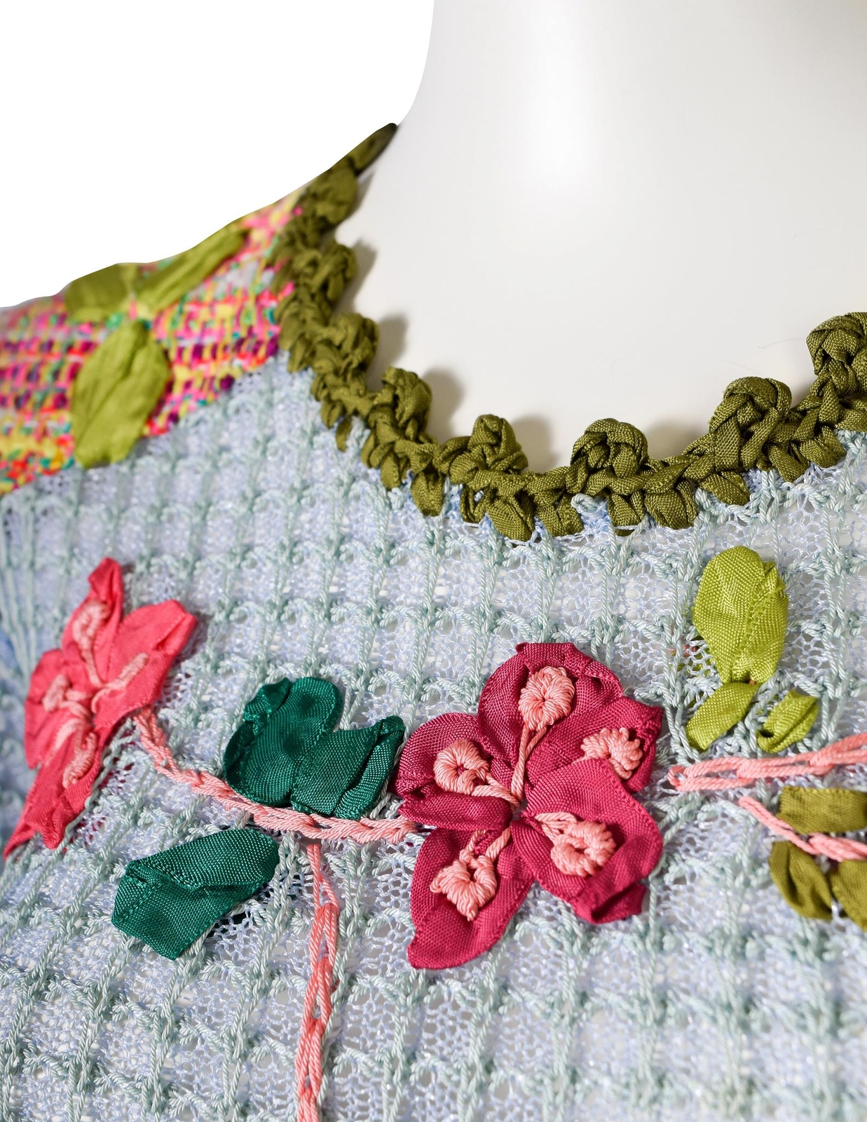 Christian Lacroix Vintage SS 2000 Baby Blue Multicolor Floral Embellished Knit C