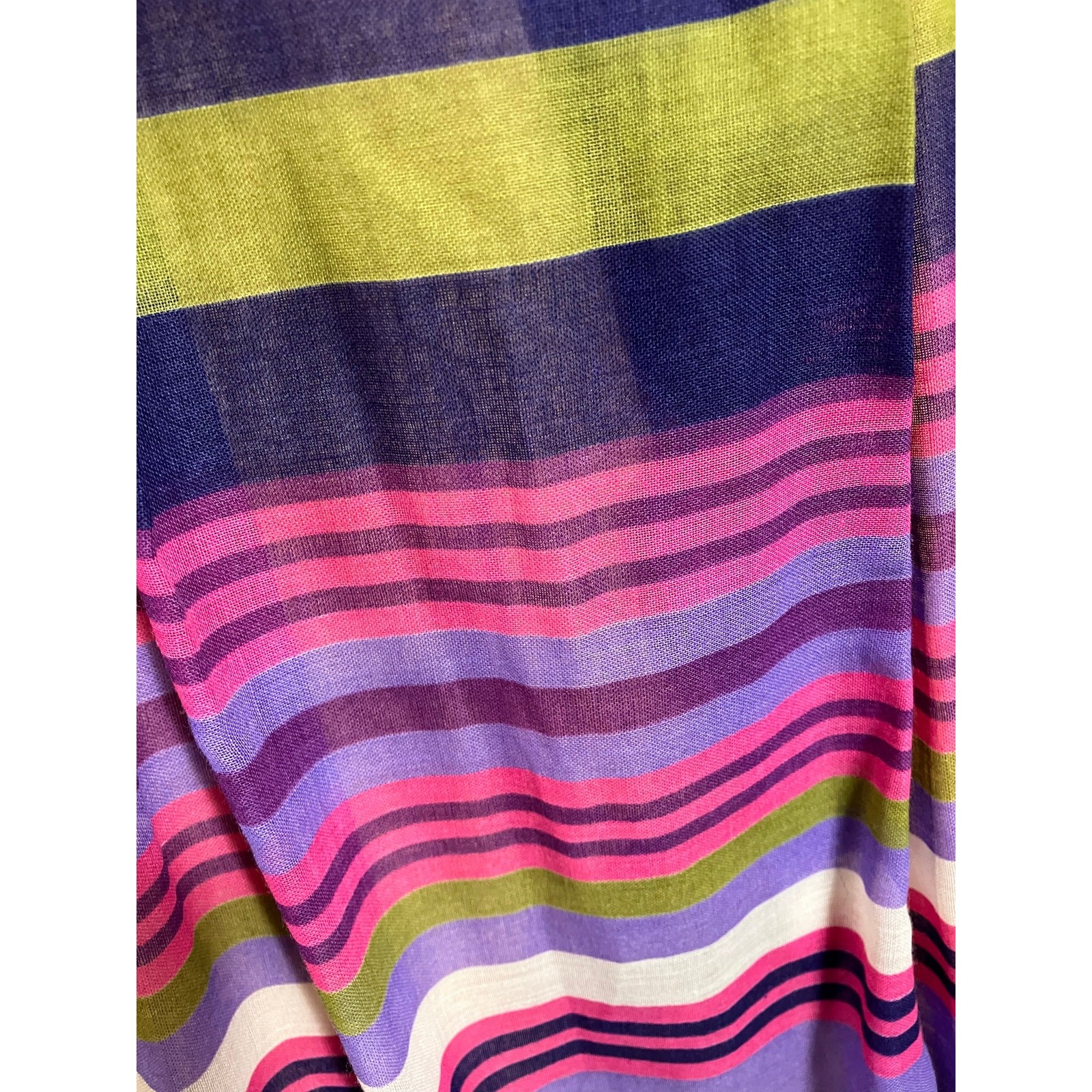 1970s Lilac Stripe Sheer Blouson Dress V-Neck Pleated Knee Length Whimsygoth