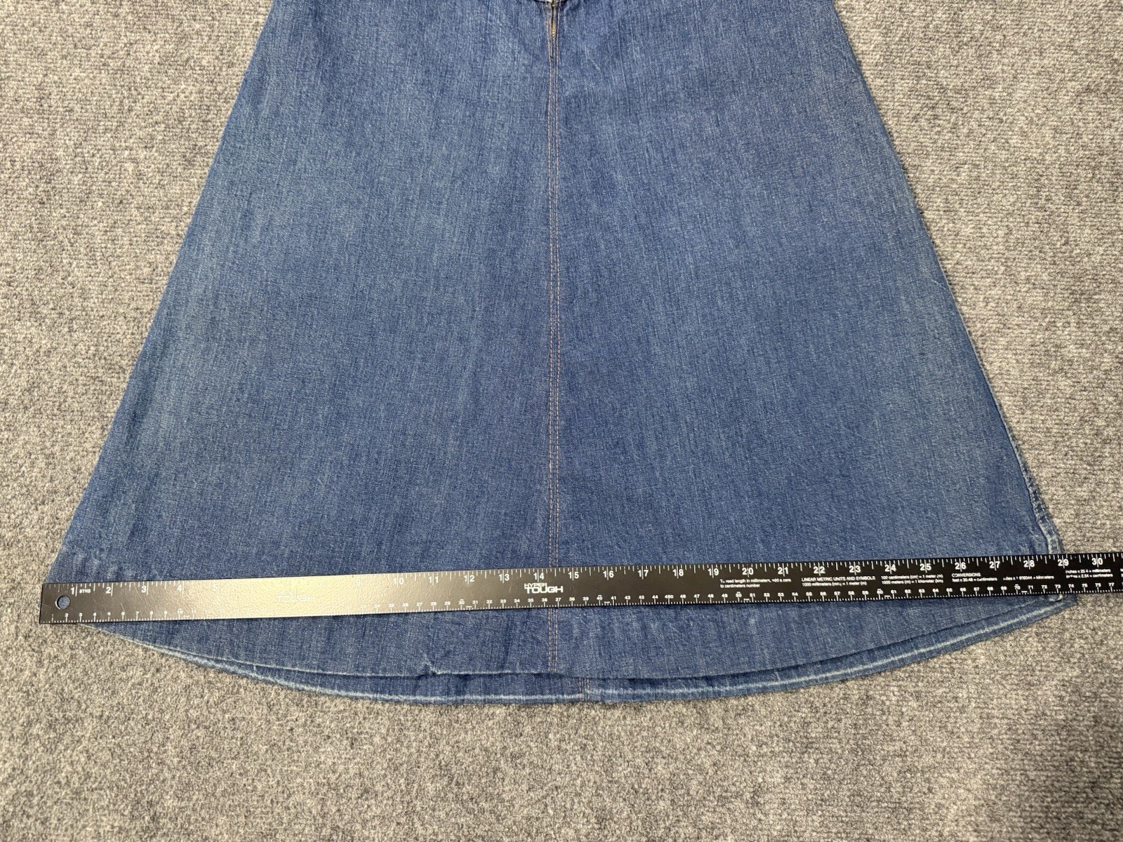 70s Vintage Boho Blue Denim Jean Aline Skirt Flared Chevron 26in Waist