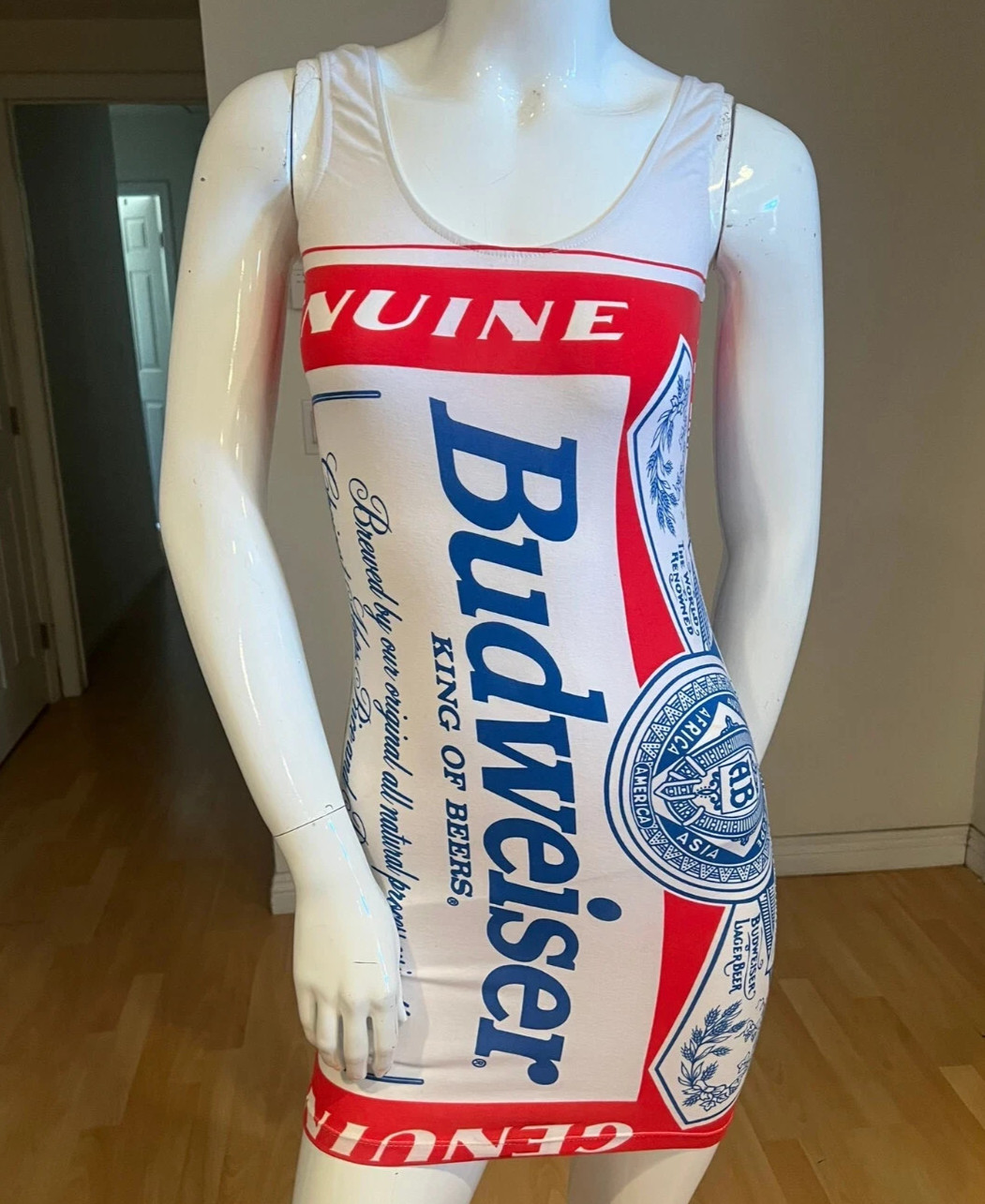 CARABELLA BUDWEISER BODYCON Sun DRESS Vintage 80s Spandex Beachwear SIZE 7