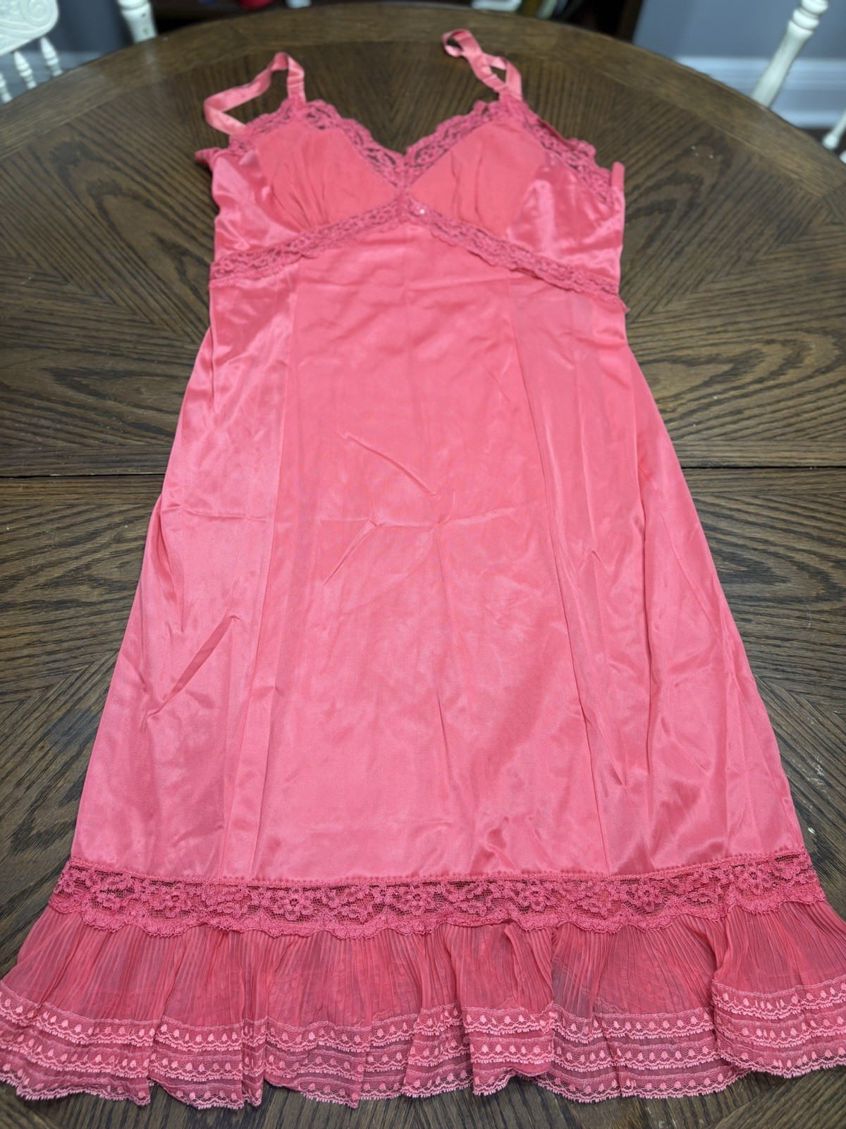 Movie Star Pink Lace Trim Slip Size 38 41″ Shoulder to hem Vintage lingerie