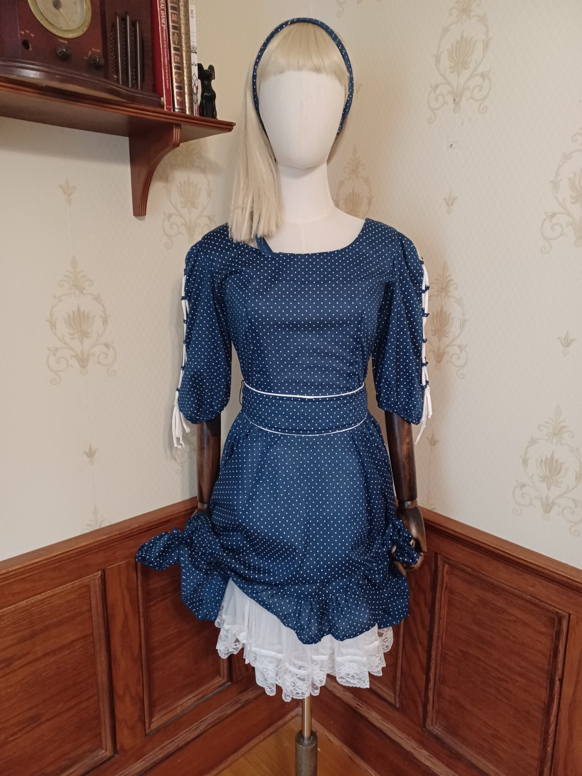Vintage 1950s/1960s Square Dance Co. Blue Swiss Dot 4-Piece Cottagecore Dress