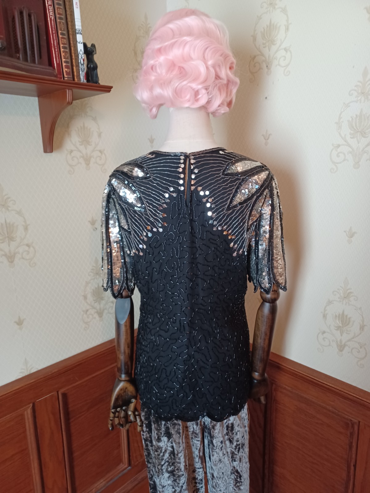 Vintage 1980s Laurence Kazar Sparkly Beaded/Sequined Art Deco-Style Top