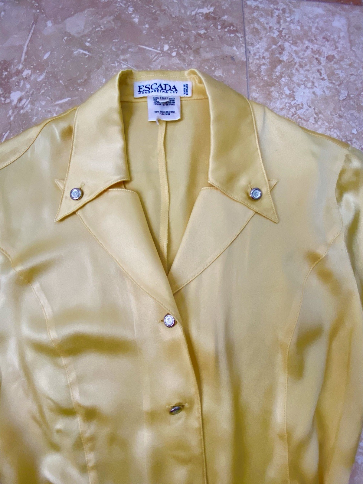 Gorgeous Vintage Escada by Margaretha Rey Canary Yellow Silk Blouse, Size 34