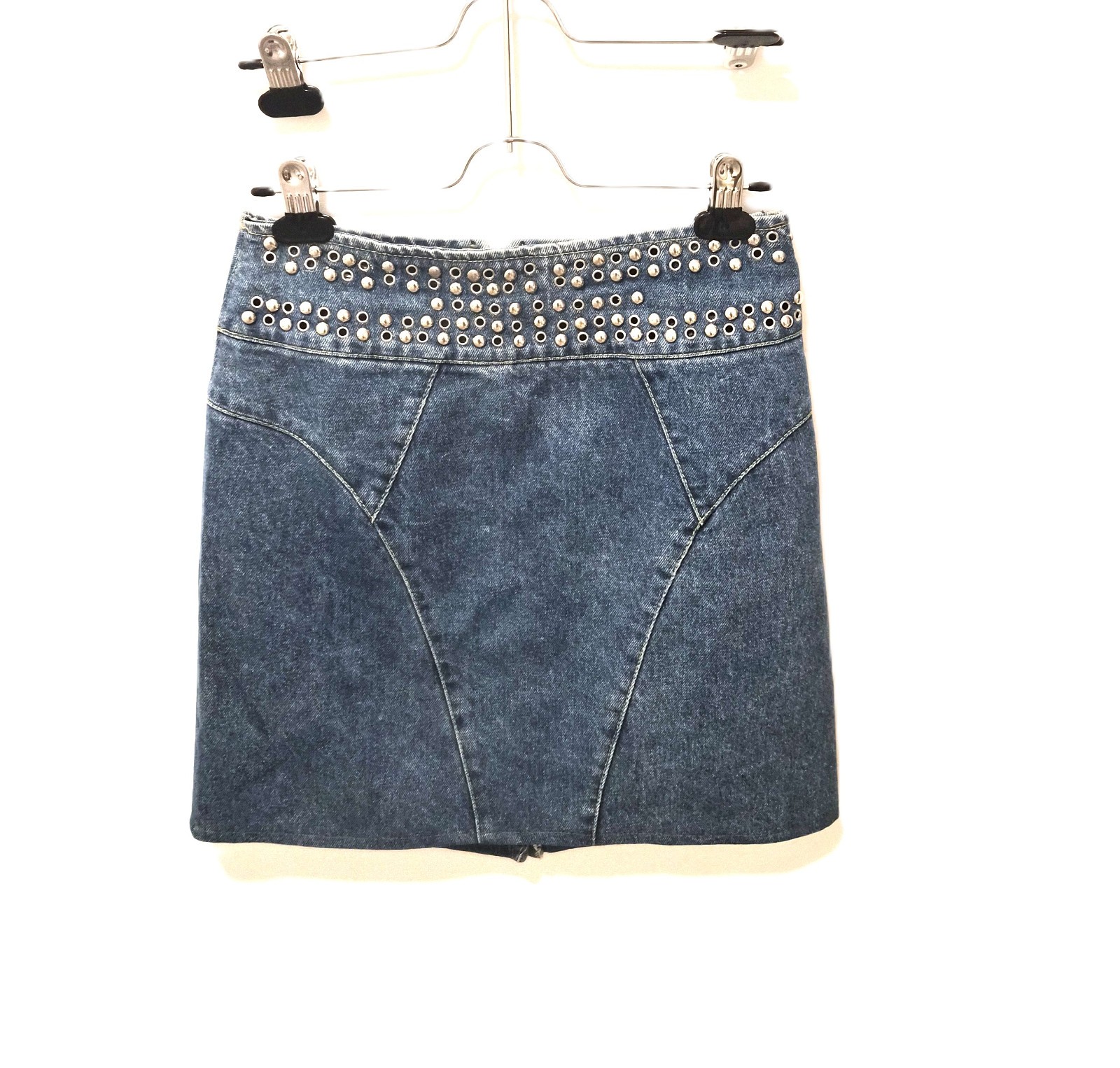 Vintage 1980s Made in the Shade Studded Denim Mini Skirt USA Grunge Rockability