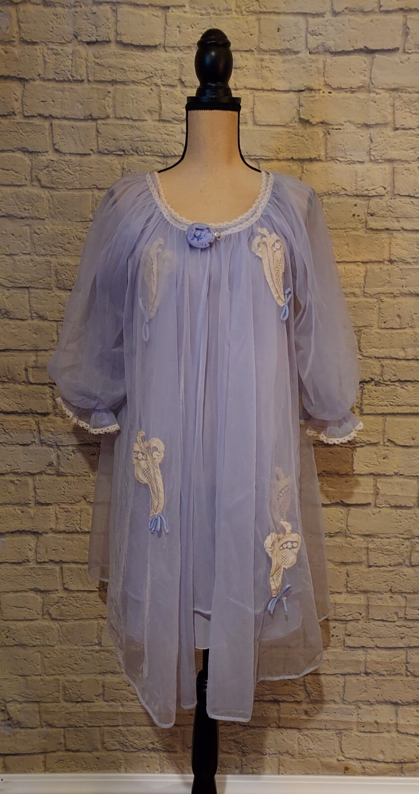 Vintage 60’s Lisette Al Sterling Nylon Lace Lilac Peignoir Set 3 Layer Size SM