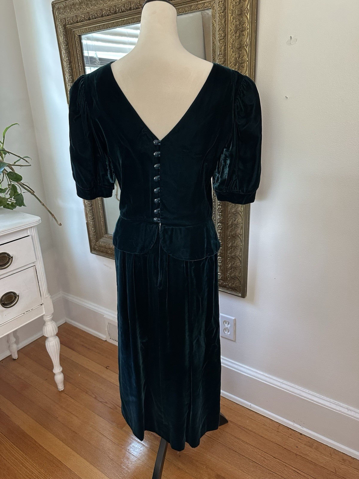 VTG Lanz Originals Dress 12 Green Velvet Midi Cottagecore 80s Modern Size 8