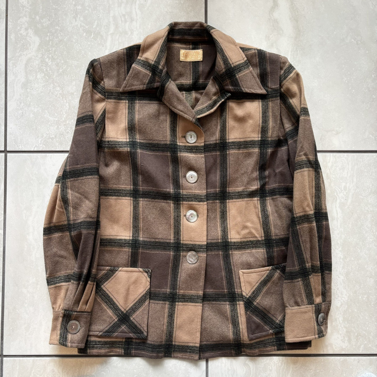 1950s Vintage Pendleton 49er Jacket Chore Womens Brown Plaid 1940s Wool USA VTG