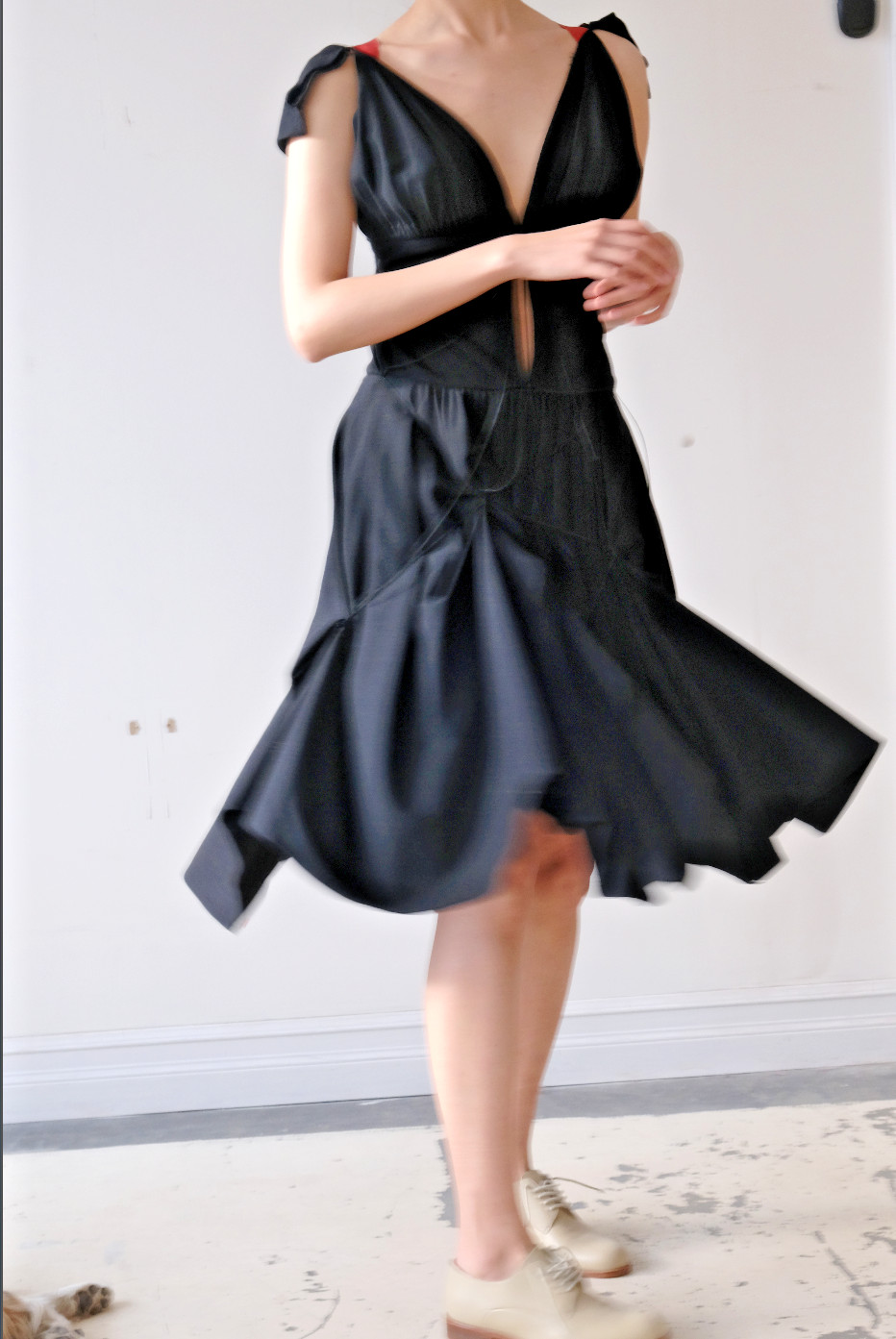 1970s / 80s Punk Dress Italian Street Couture Clubwear Black Wool Jersey Vintage