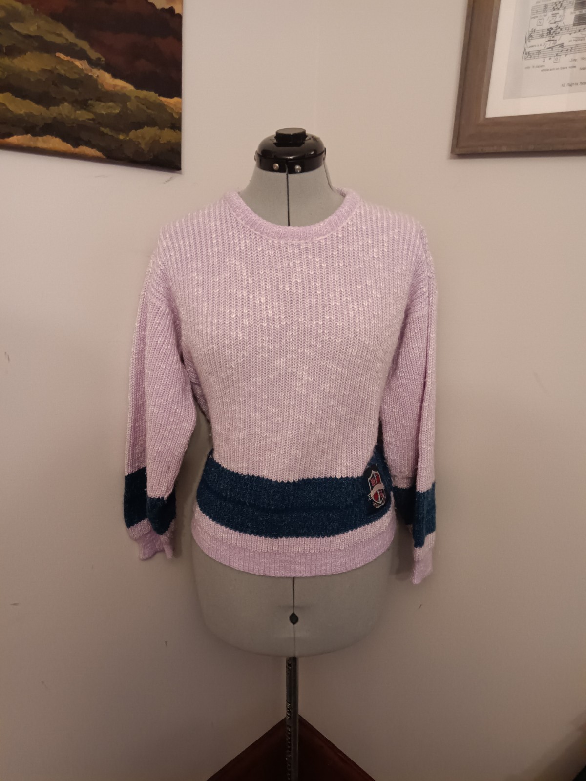 Vintage 80s Varsity Sweater Purple Weathered Blues Sz M Retro Stranger Things