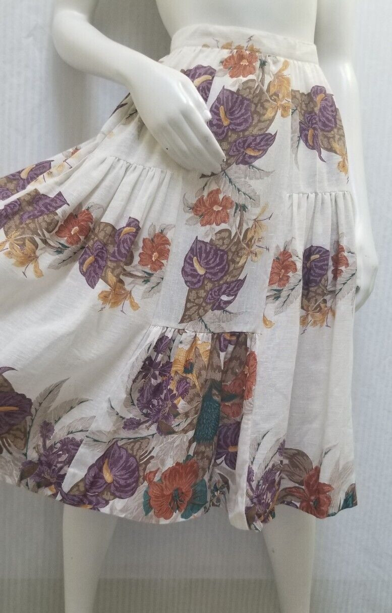 Vintage 1970’s Semi-Sheer Floral Print SKIRT – Waist 26 inches – EUC