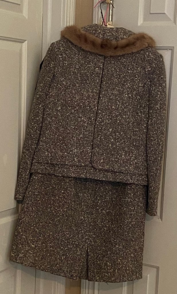 Vintage Rike’s Tweed Skirt Suit with Fur Collar