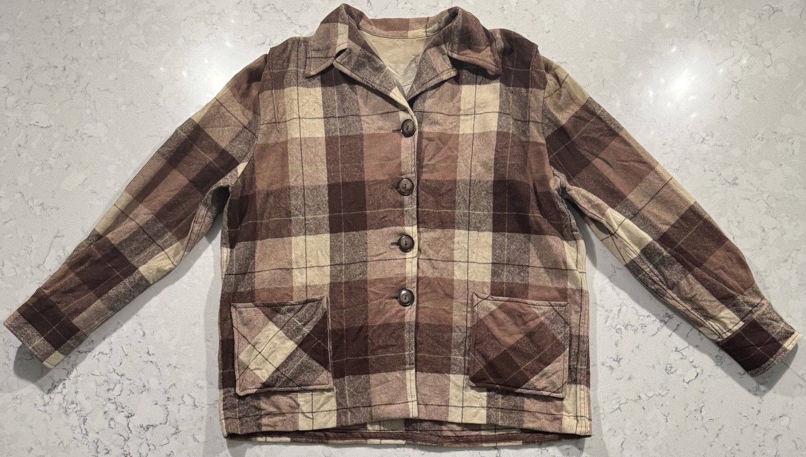 VTG 50s 49er Style Jacket Shacket Womens Large Brown Wool Plaid Check Barn Coat