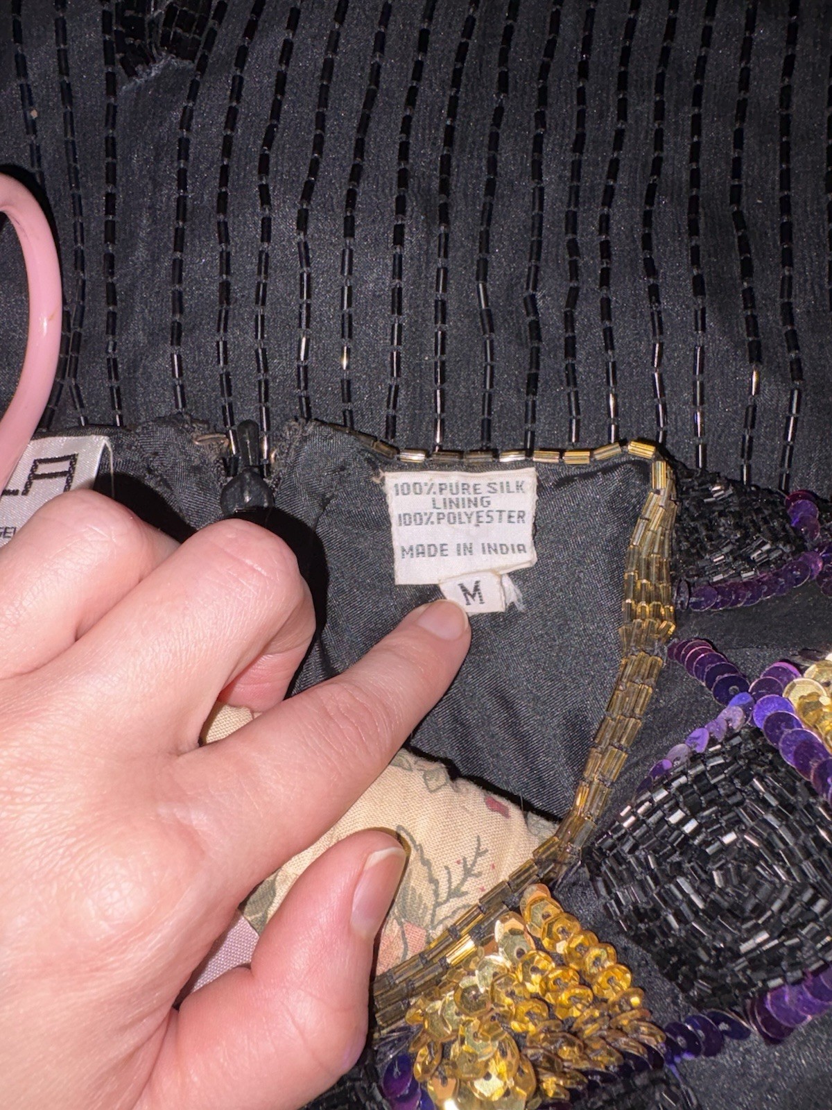 SCALA Vintage Silk black beaded Maxi Dress size medium