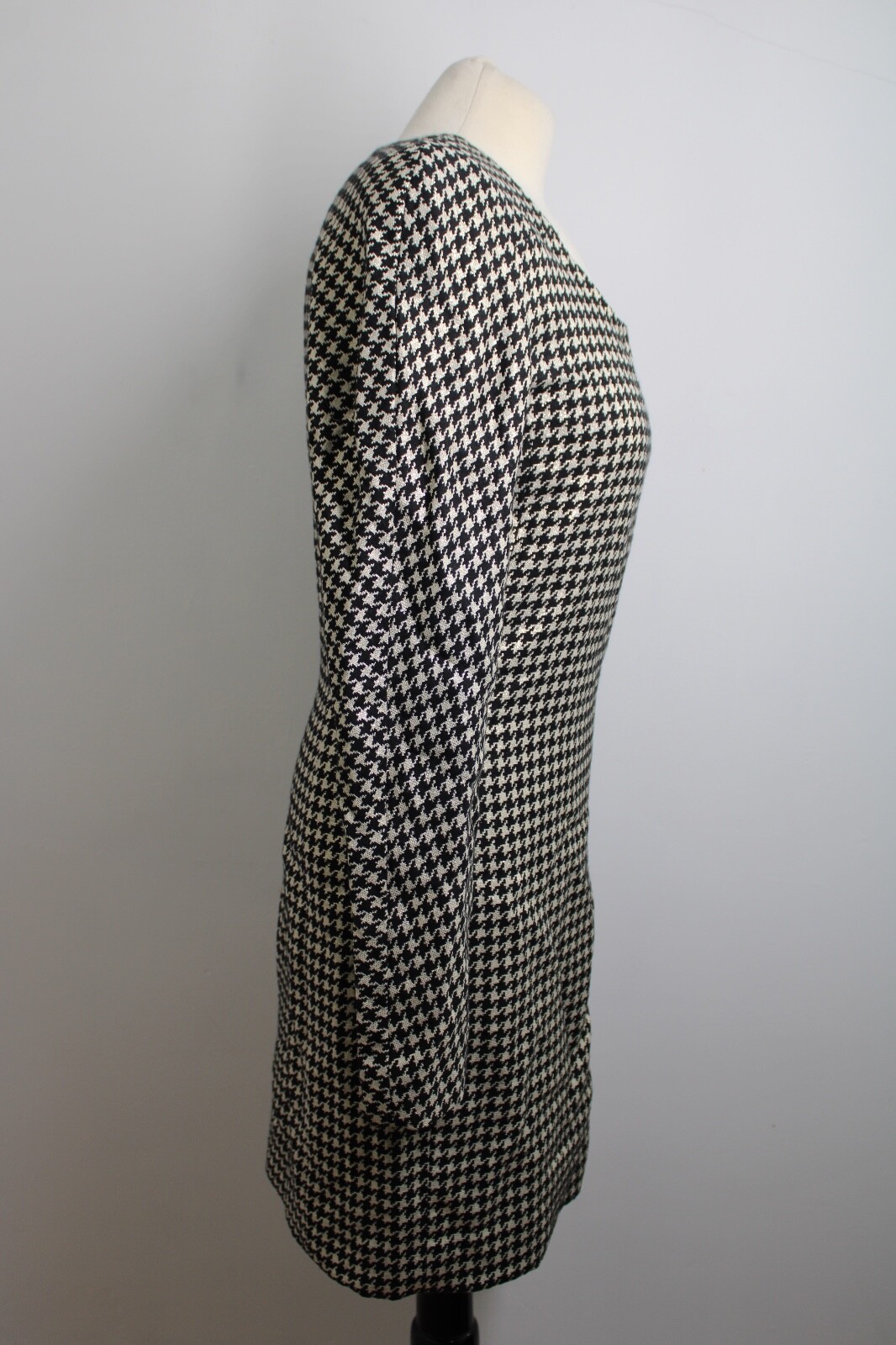 Vtg Mila Schon 42 Gold Black Long Sleeve Sheath Dress Cotton Wool 36″ Bust