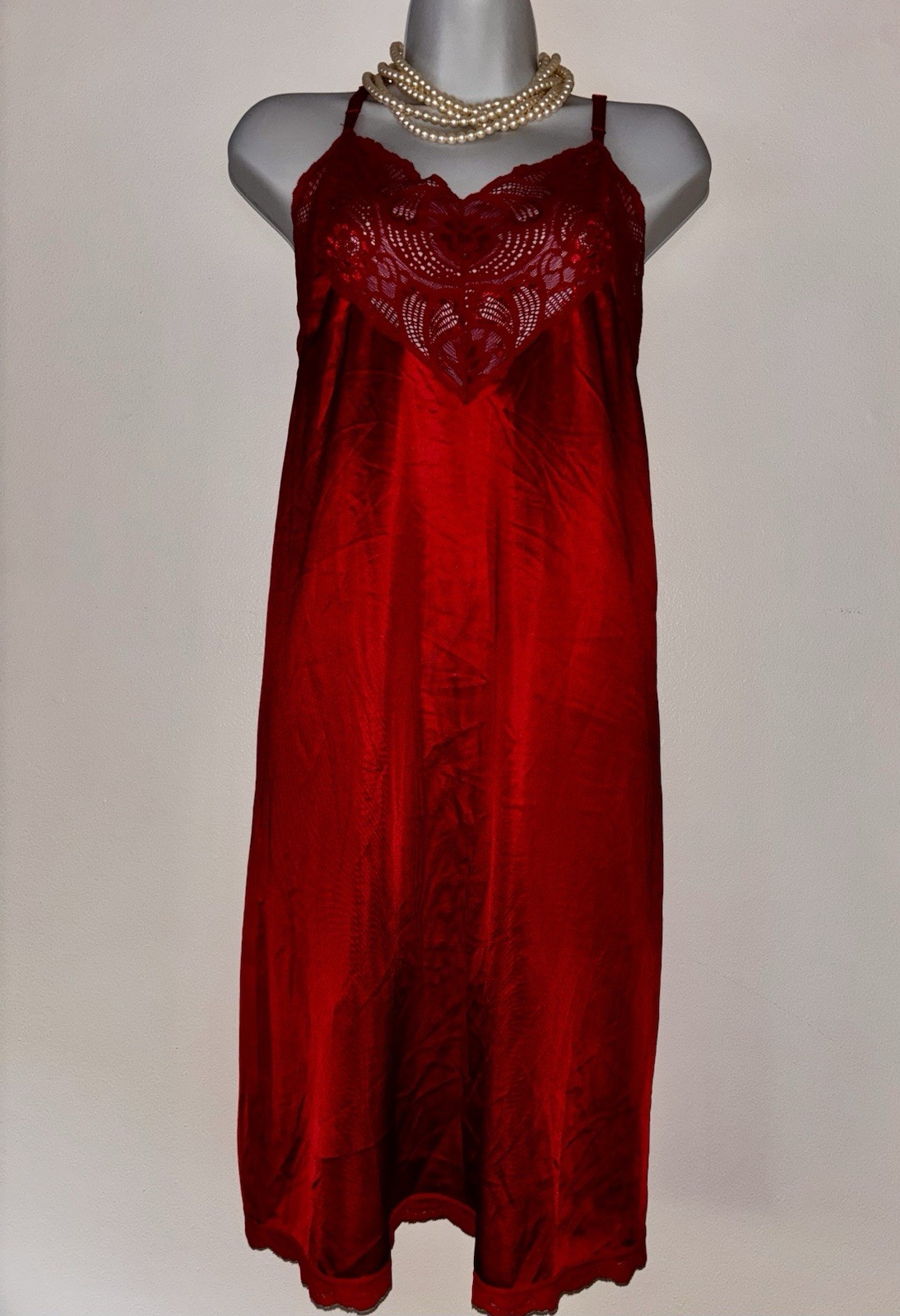 Vintage Red Full Slip Dress Antron Nylon Feminine Boudoir Whimsey Size 40 USA
