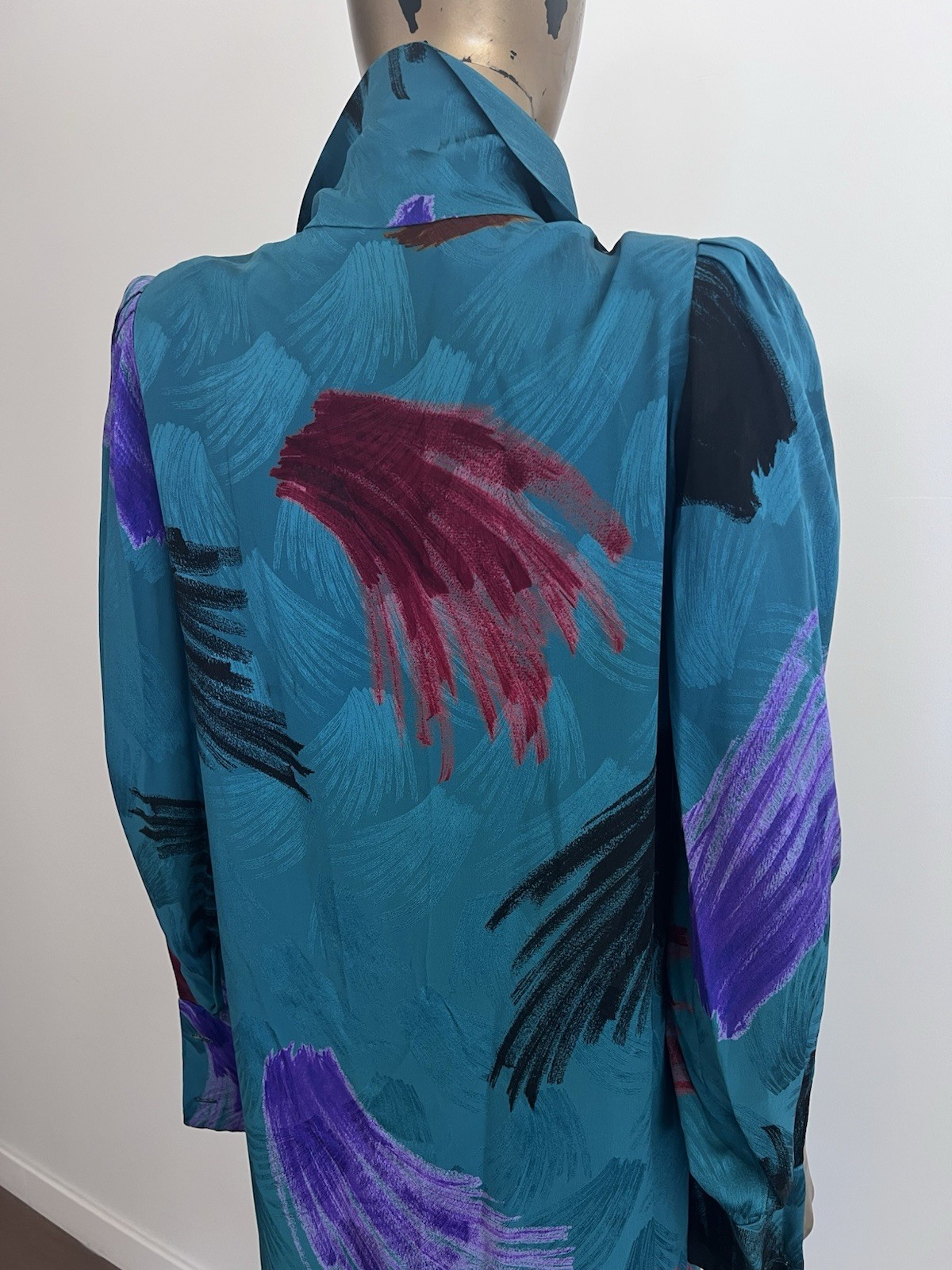 VTG 80s women’s turquoise silk secretary dress Andrea Odicini for Saks SZ 4/6 US