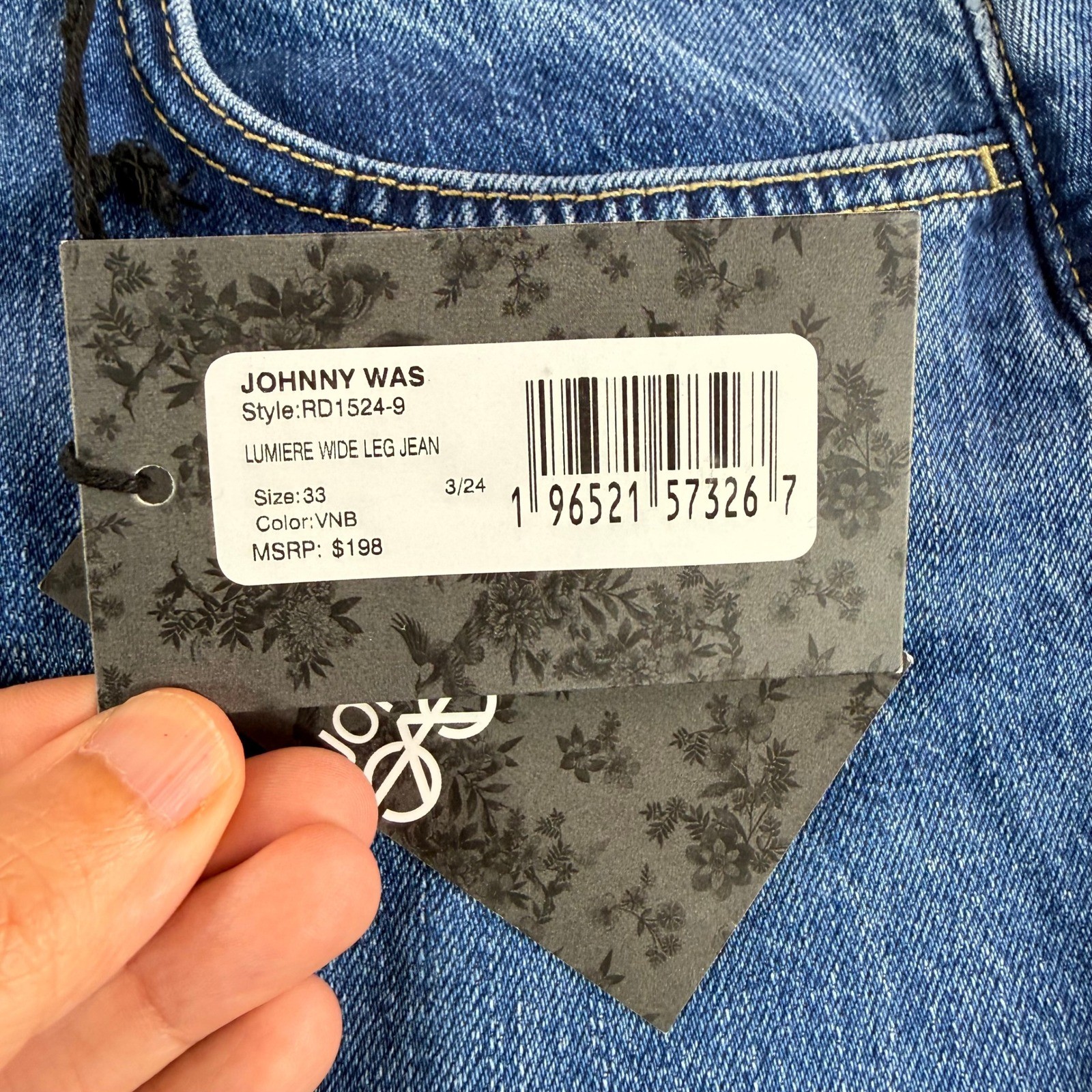 NWT Johnny Was Jaxon Lumiere Wide Leg Jeans Vintage Blue Pocket Size 33 $198