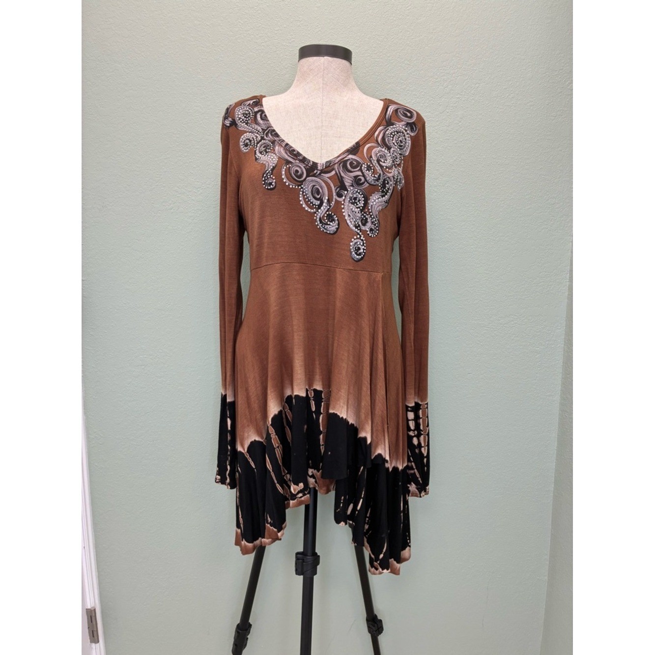 Y2K Vocal Brown and Black tie-dye Patterned V-Neck dress