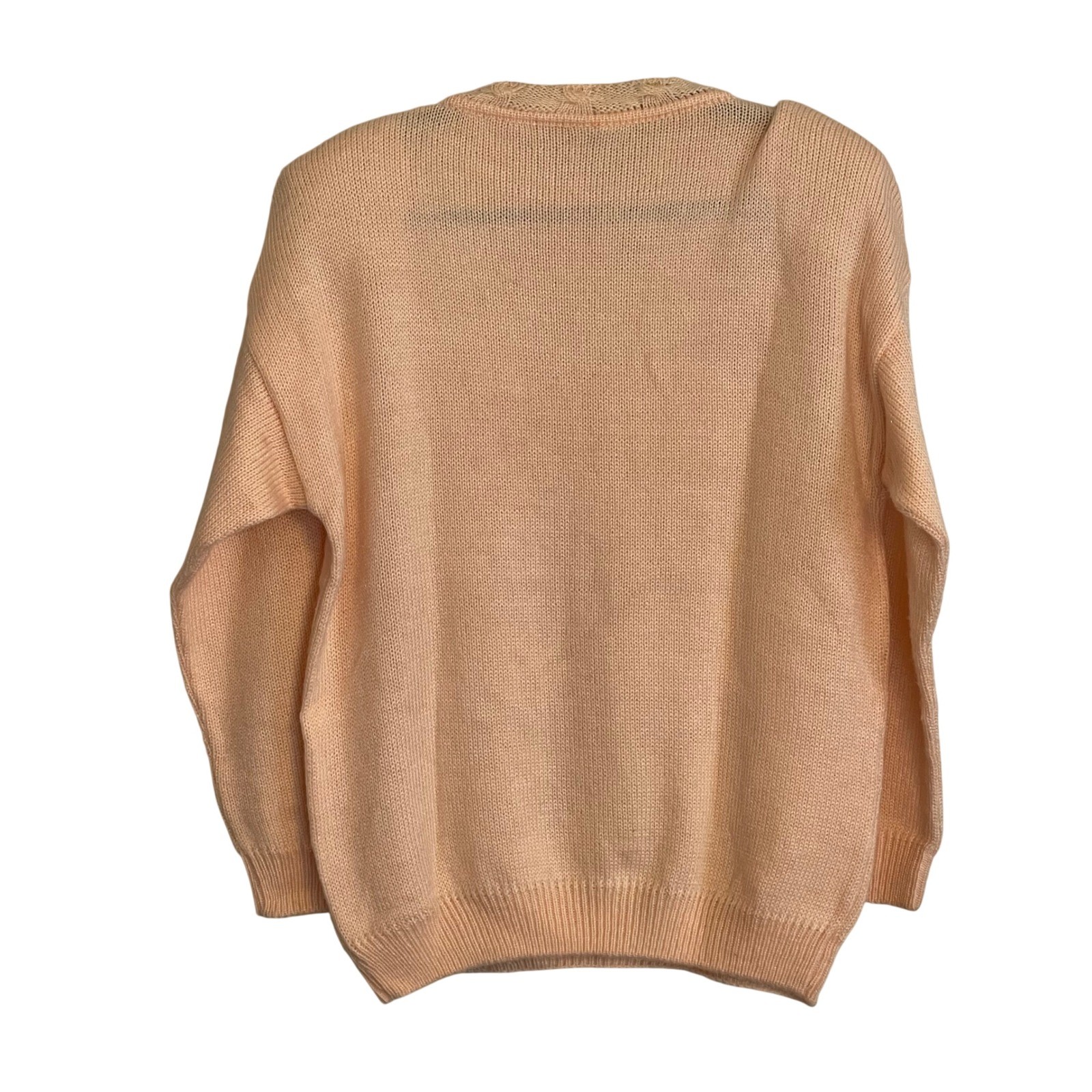 Fashion Ferza Vintage Peach Floral Beaded 3D Applique Knit Sweater Grannycore