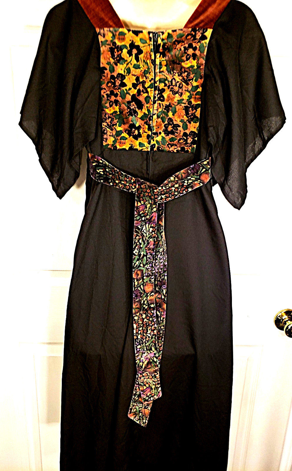 Vintage 70s prairie Renaissance Corset Dress Velvet & Rayon Mindy Malone smock M