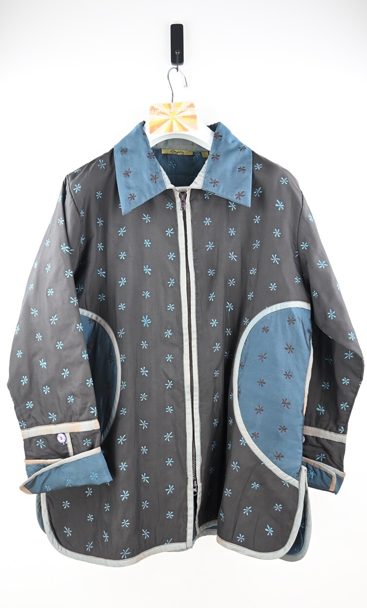 Vintage Enjoy the label embroidered short jacket in charcoal/teal size L/UK14